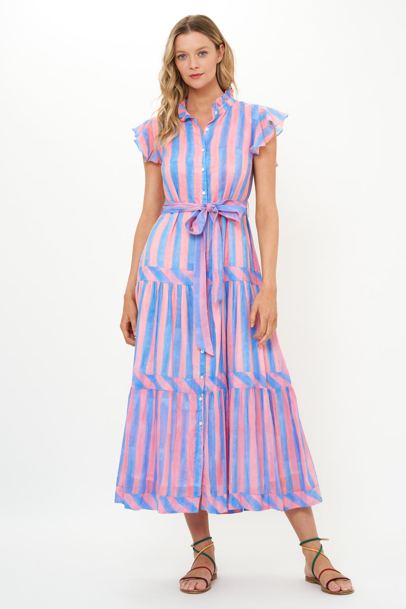 Ruffle Collar Button Maxi- Cabana Pink