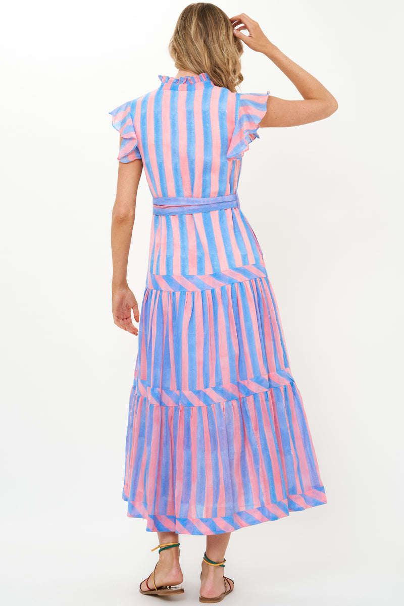 Ruffle Collar Button Maxi- Cabana Pink