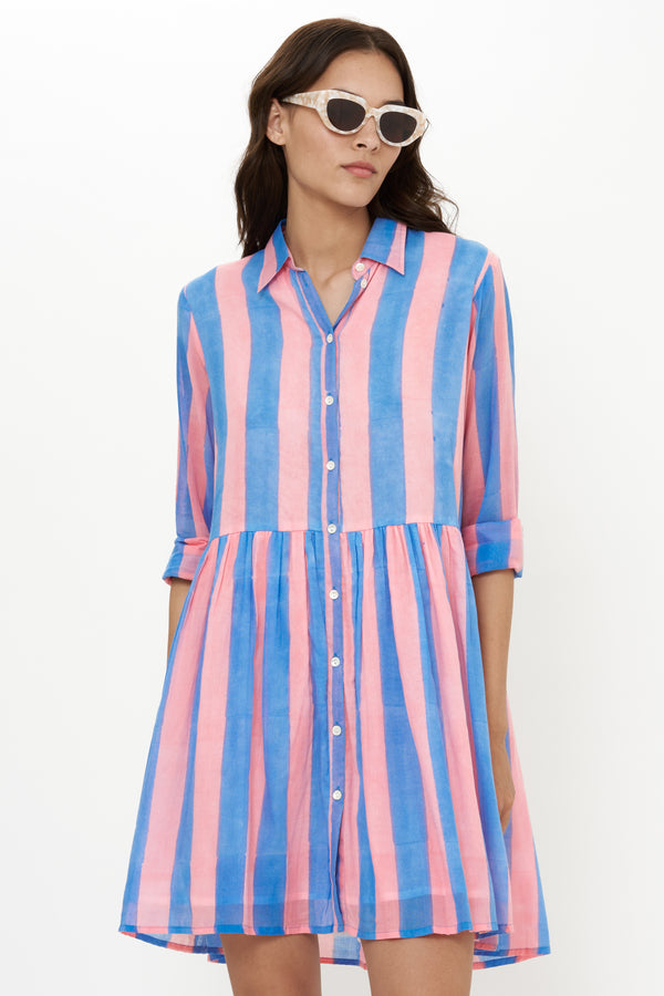Long Sleeve Shirt Dress Mini- Cabana Pink