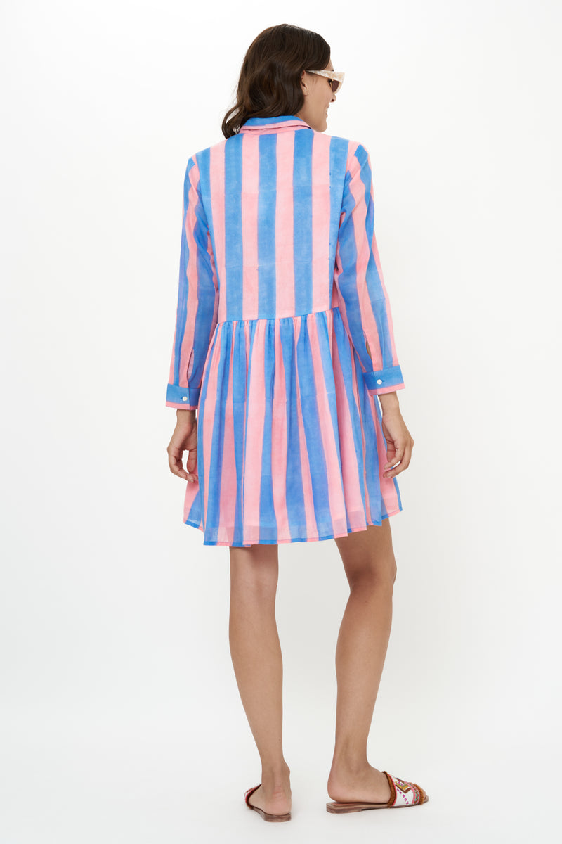 Long Sleeve Shirt Dress Mini- Cabana Pink