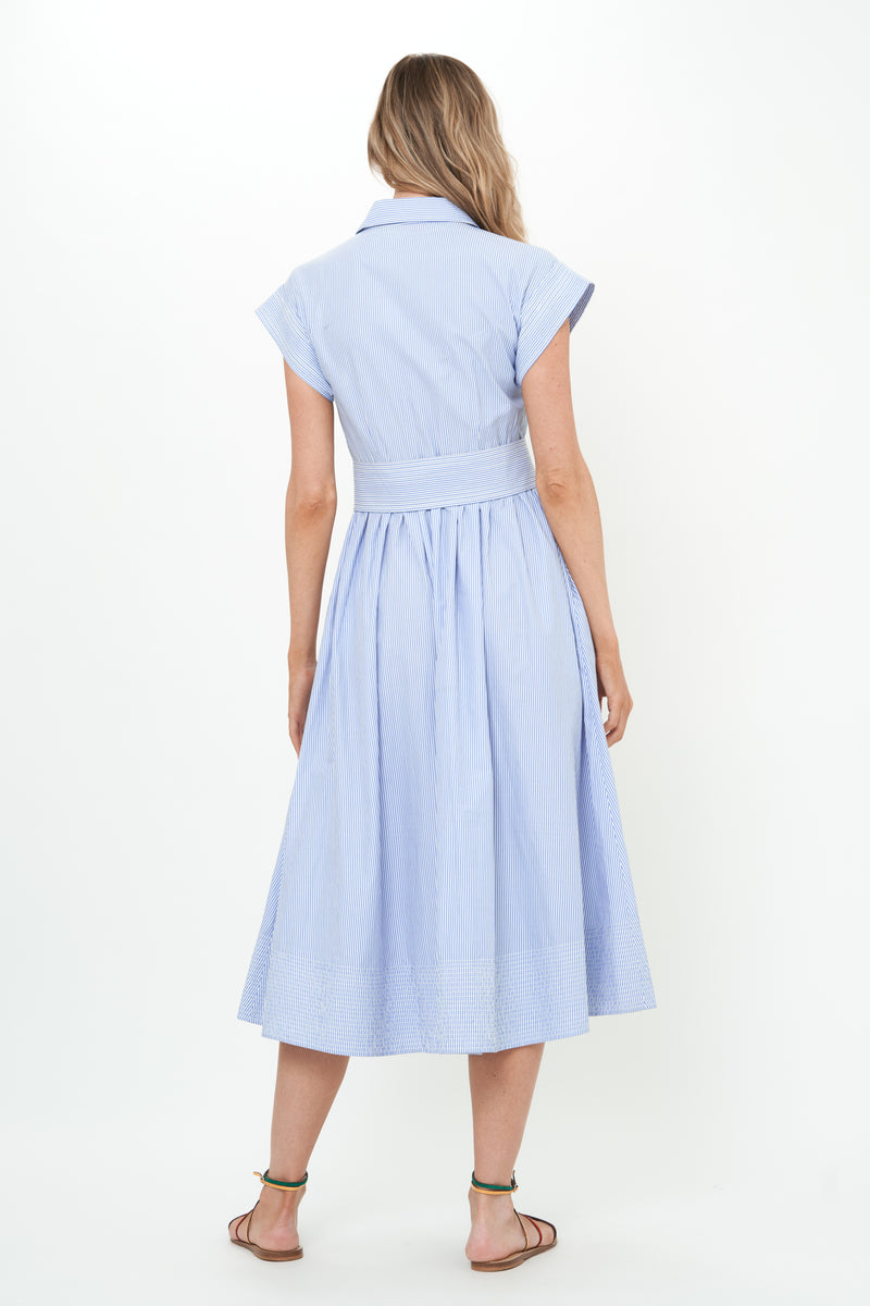 Belted Shirt Dress- Chatham Blue