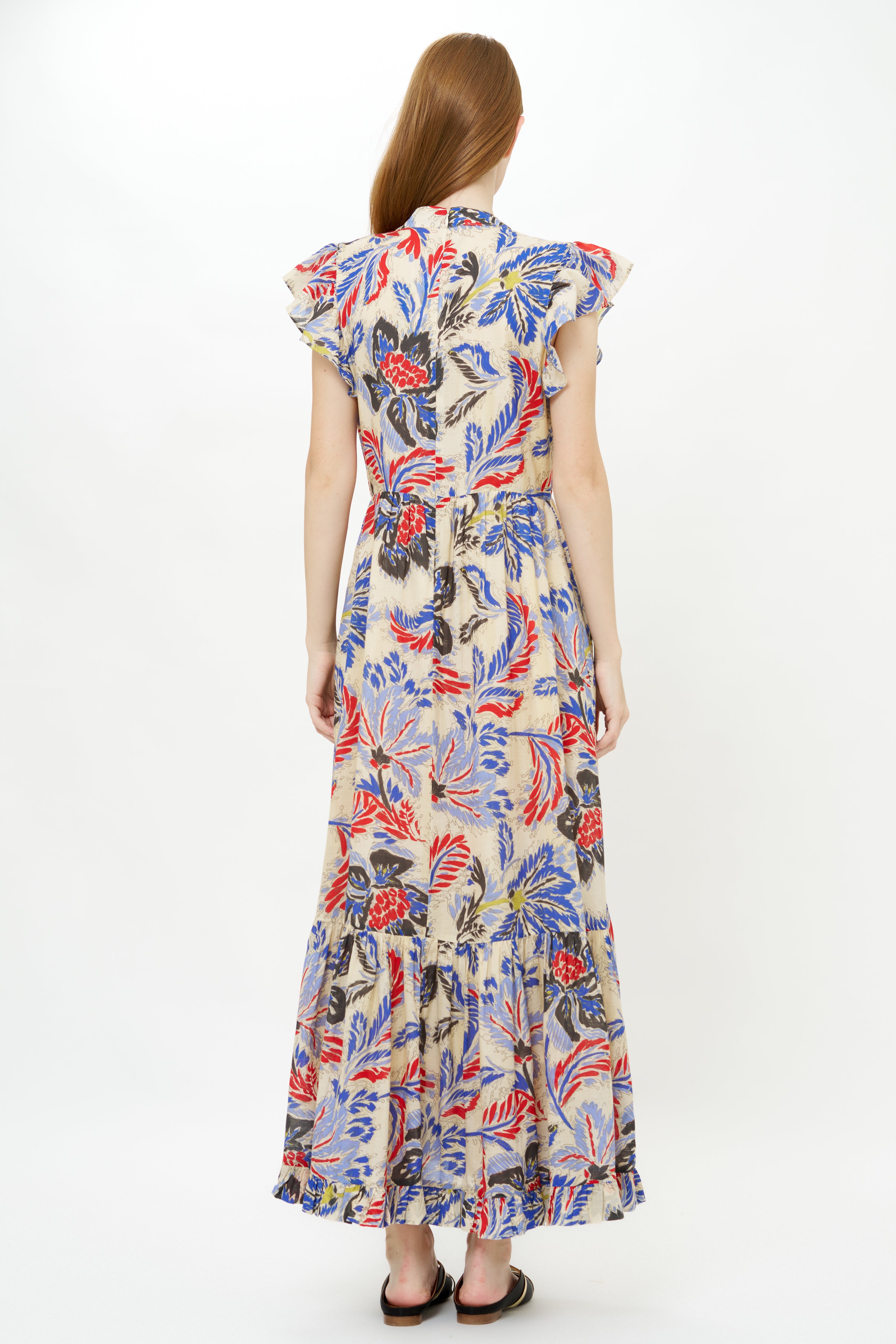 Mock Neck Flutter Maxi- Chennai Cobalt