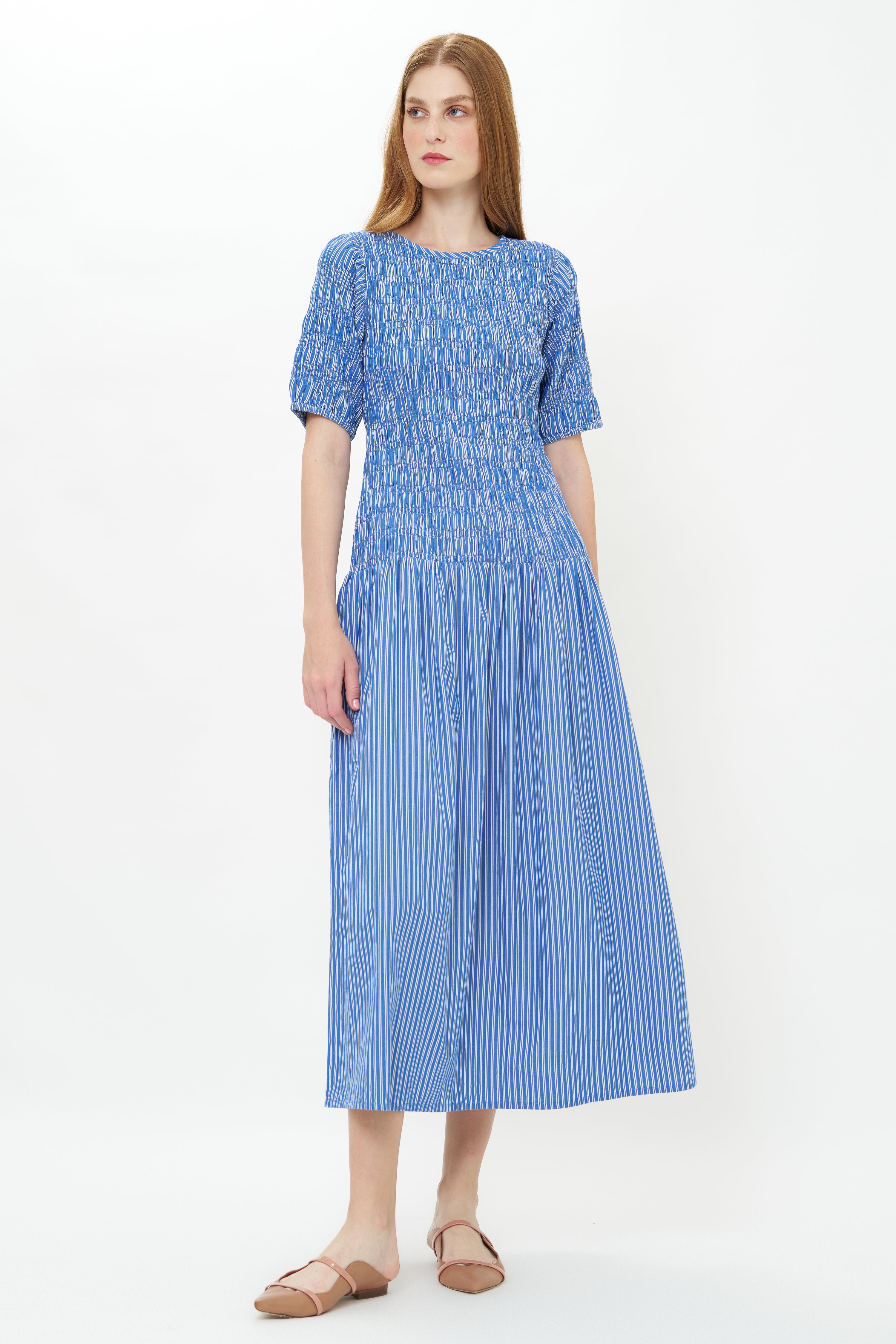 Smocked Drop Waist Maxi- Devon Blue