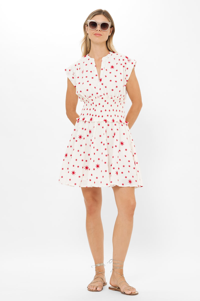 Smocked Waist Roll Sleeve- Ellsworth Red