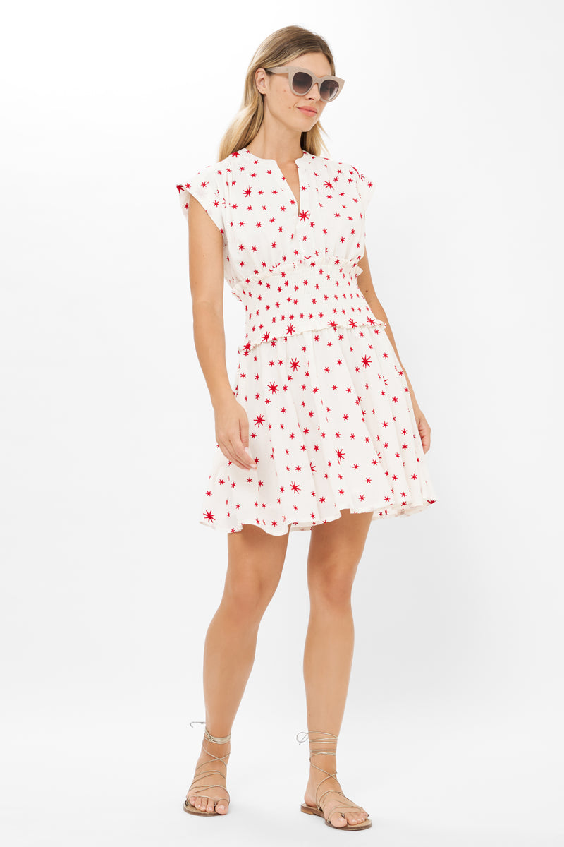 Smocked Waist Roll Sleeve- Ellsworth Red