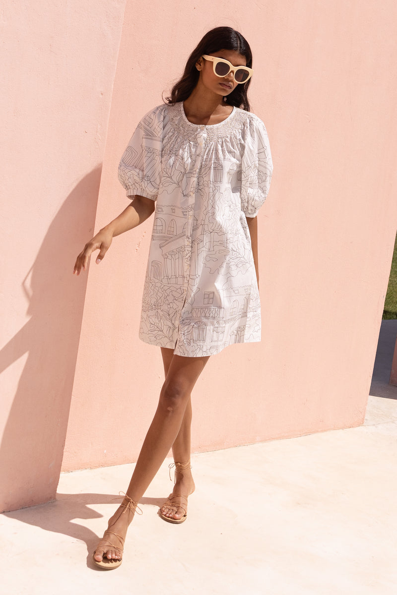Embroidered Button Mini- Roma White