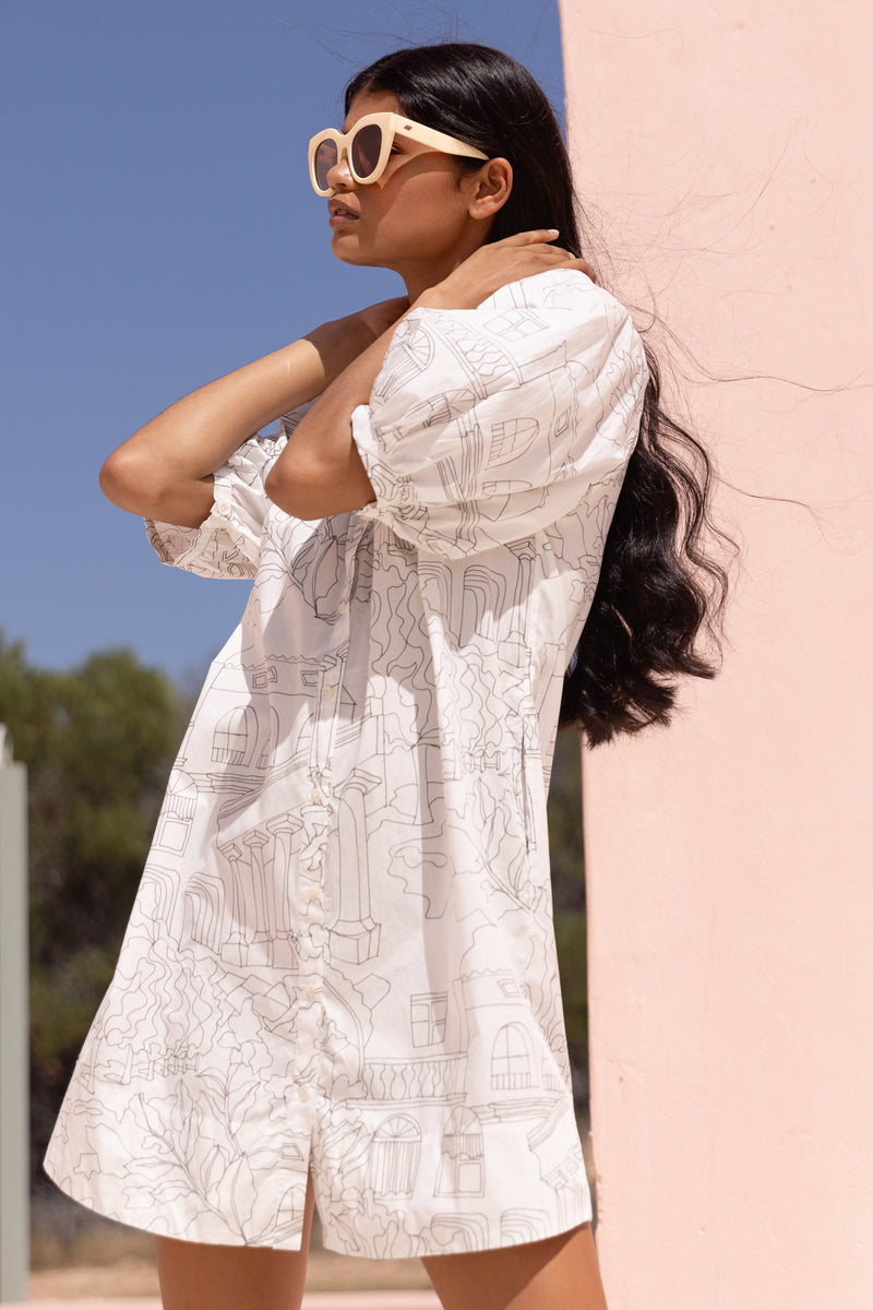Embroidered Button Mini- Roma White