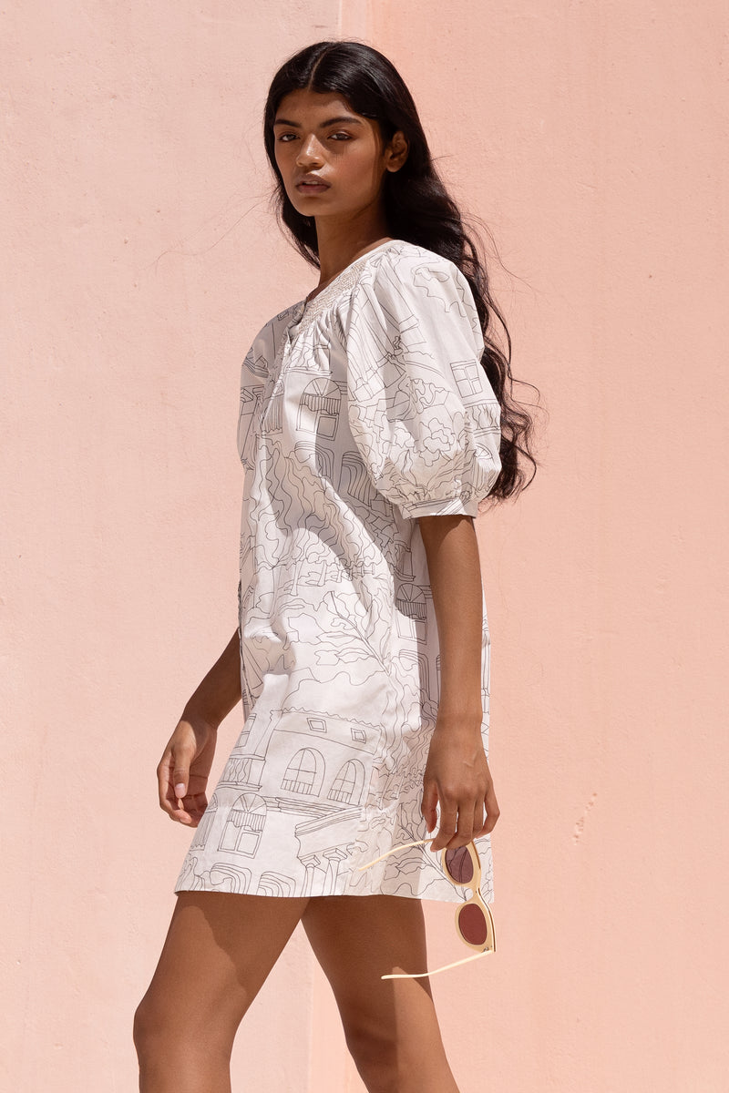 Embroidered Button Mini- Roma White