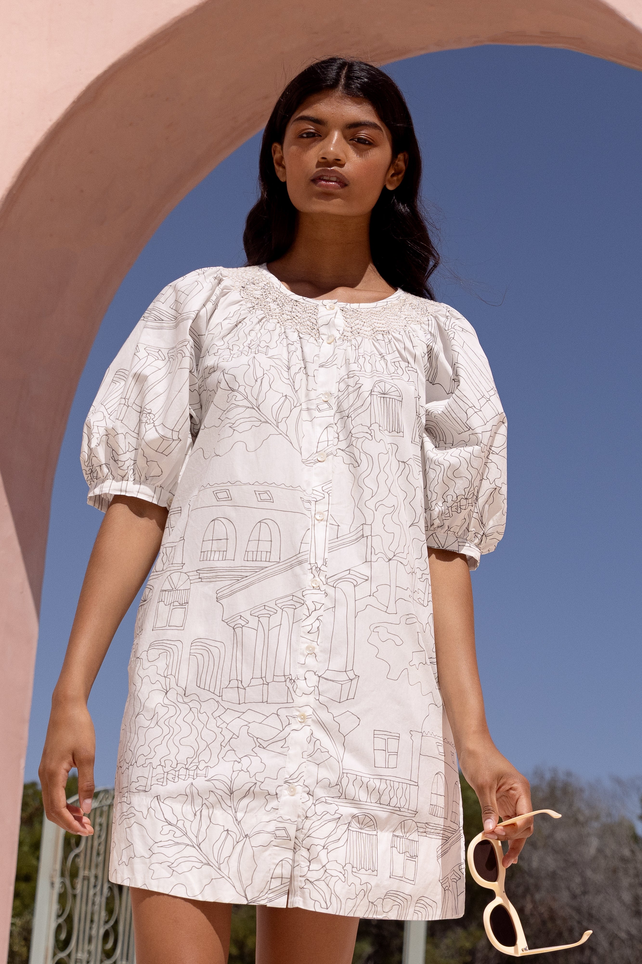 Embroidered Button Mini- Roma White