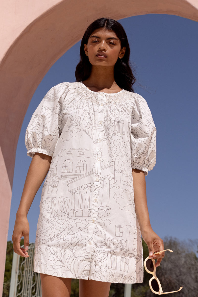 Embroidered Button Mini- Roma White