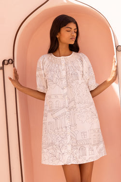 Embroidered Button Mini- Roma White