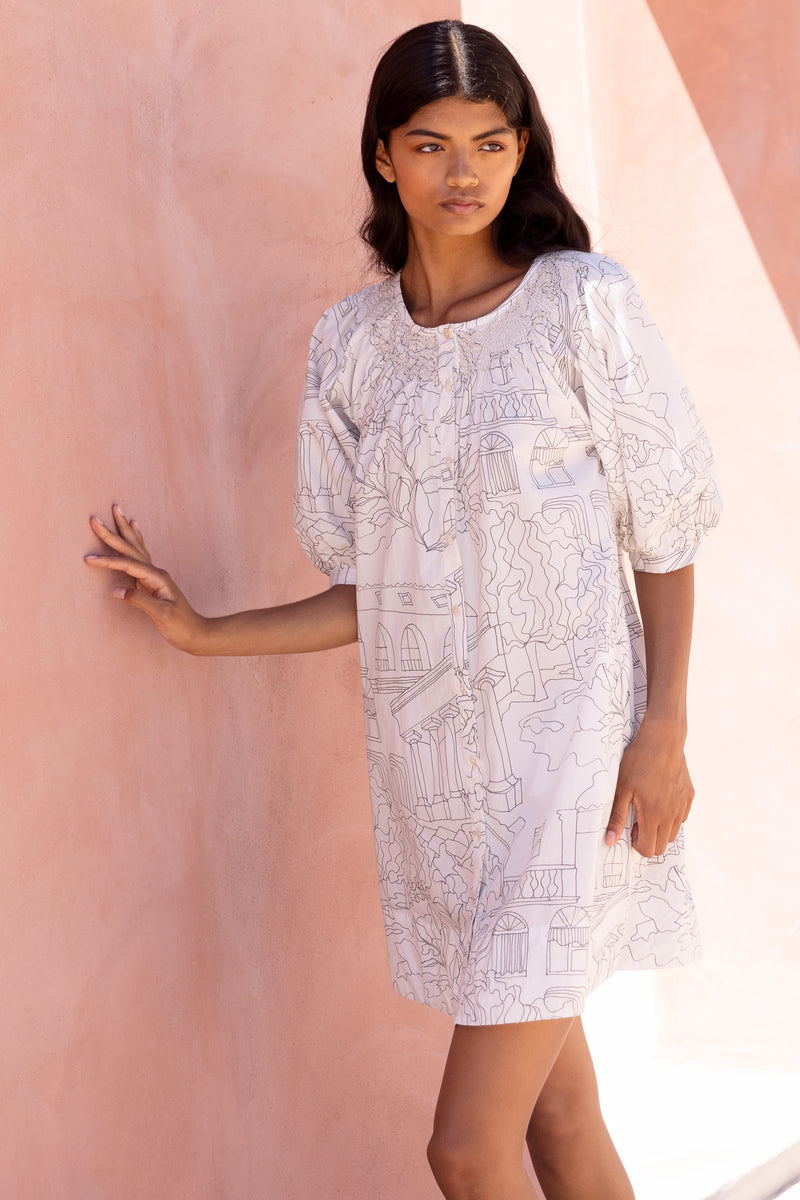 Embroidered Button Mini- Roma White