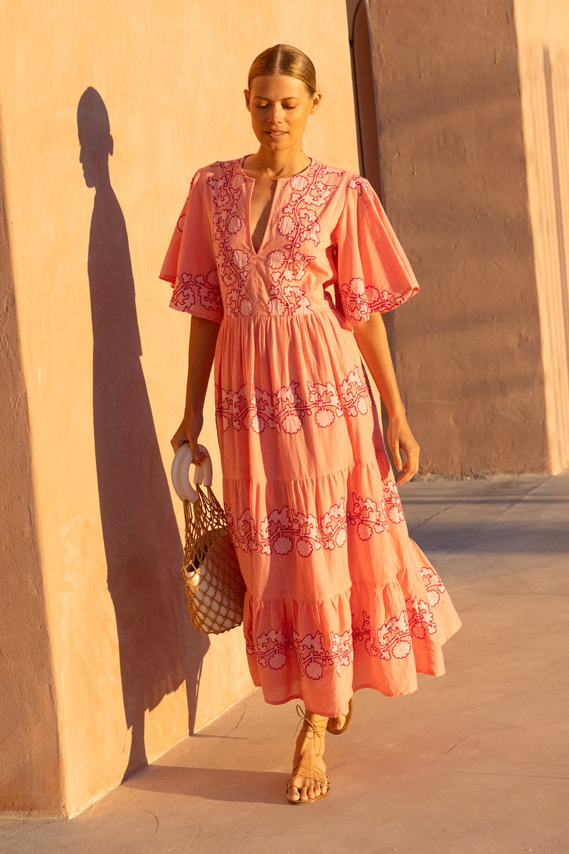 Flirty V-Neck Maxi- Tangier Pink