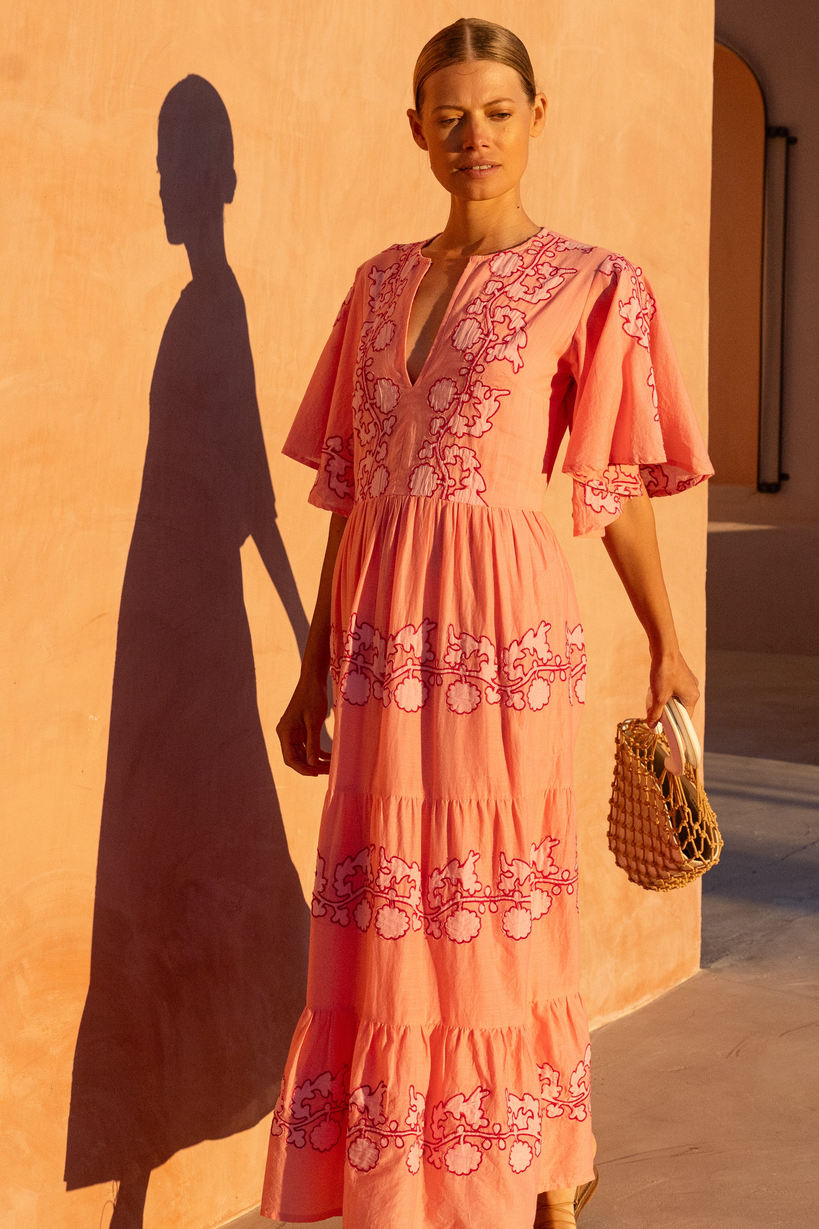 Flirty V-Neck Maxi- Tangier Pink