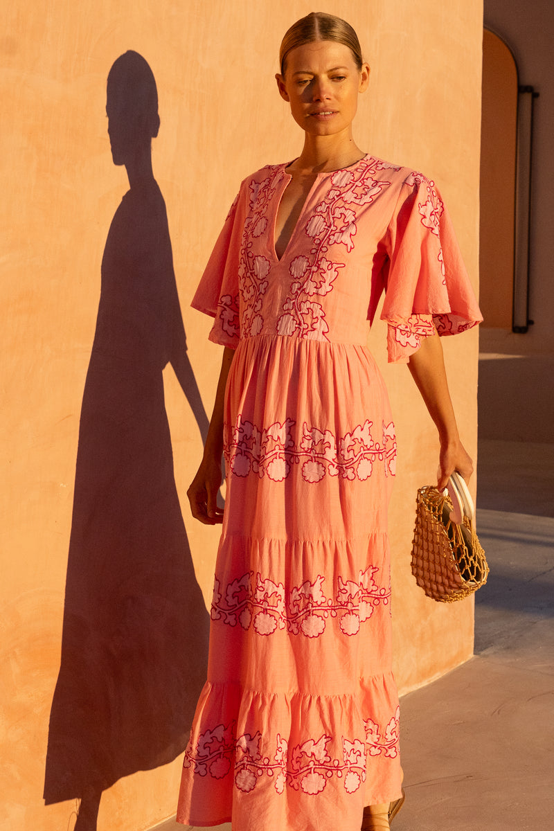 Flirty V-Neck Maxi- Tangier Pink