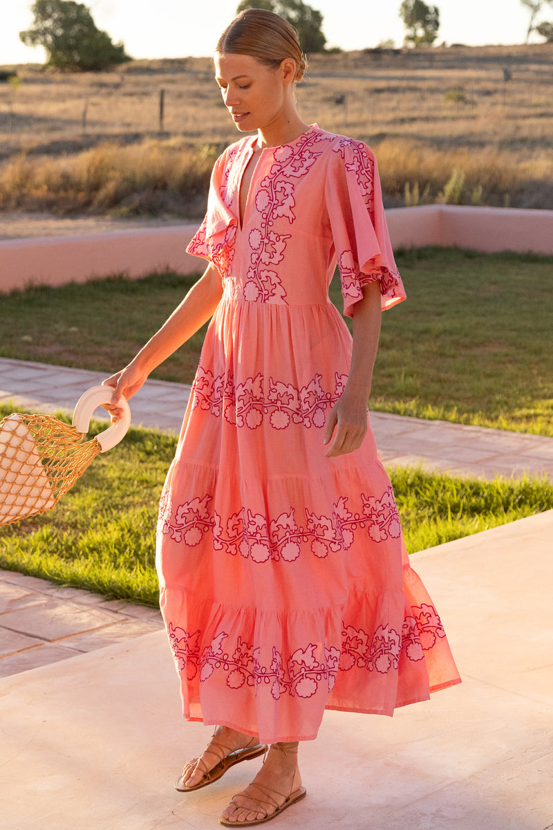 Flirty V-Neck Maxi- Tangier Pink