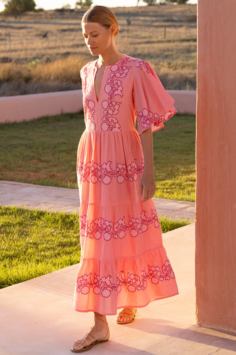 Flirty V-Neck Maxi- Tangier Pink