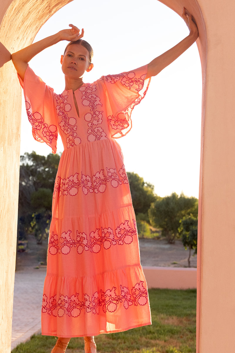 Flirty V-Neck Maxi- Tangier Pink