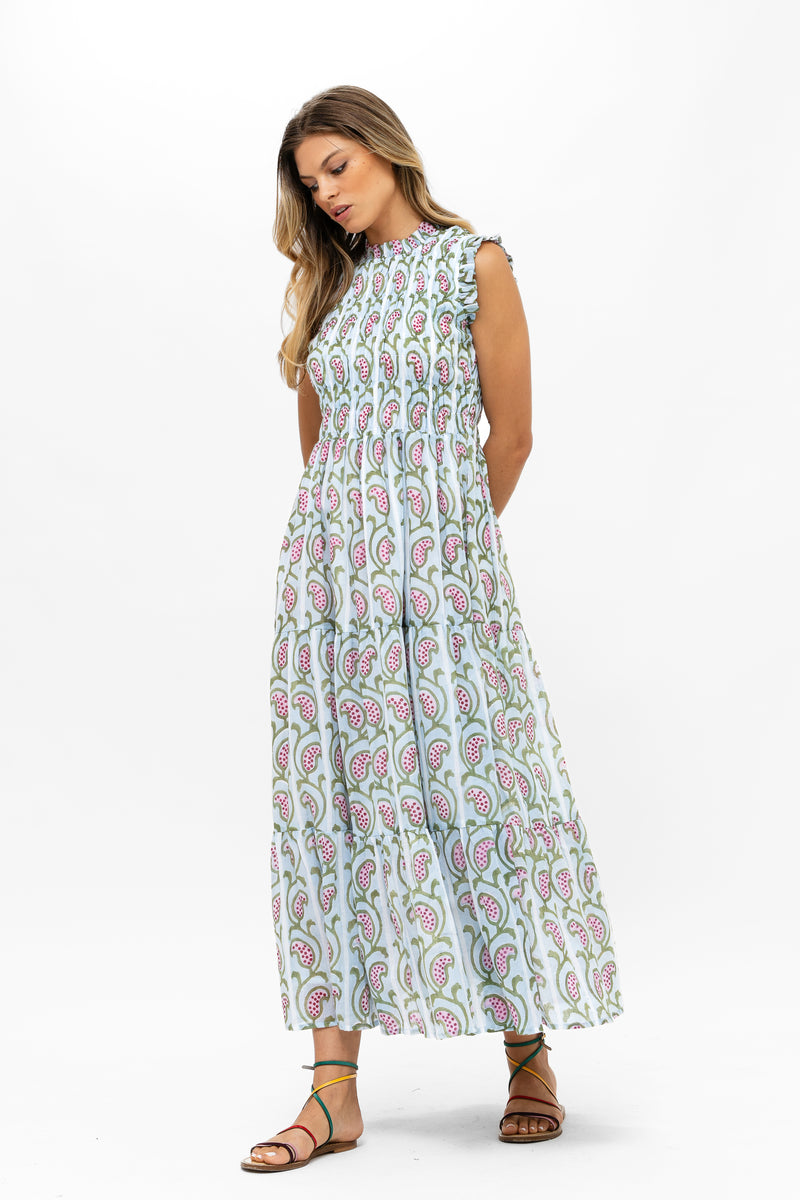 Sleeveless Smocked Maxi- Goa Green