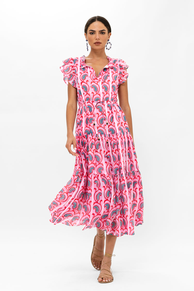 Cinched Flirty Midi- Goa Pink