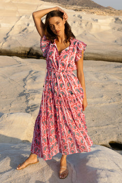 Cinched Flirty Midi- Goa Pink