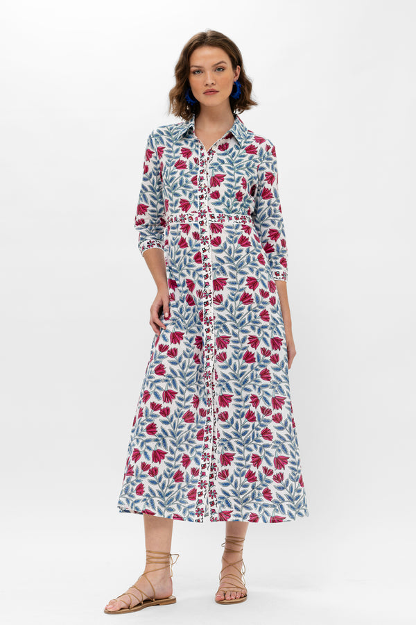 Shirt Dress Maxi- Harlan Red