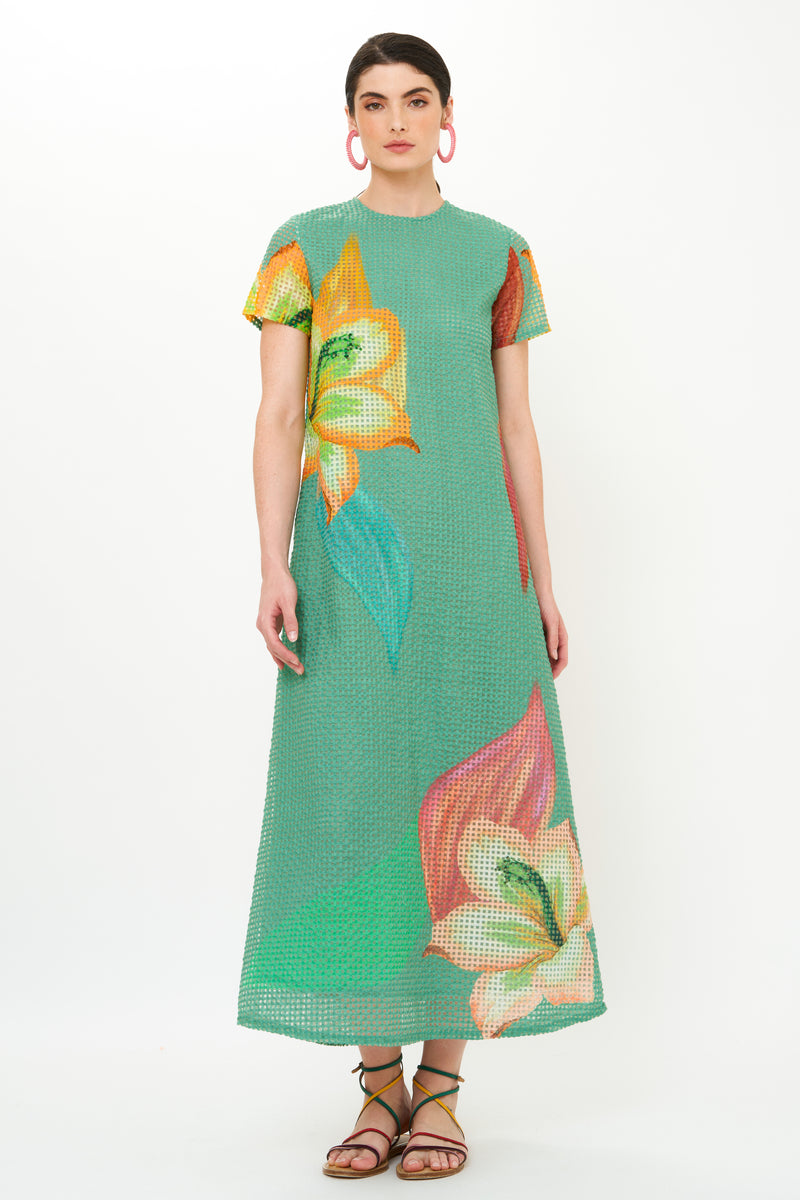 Short Sleeve Shift Maxi- Hibiscus Sage