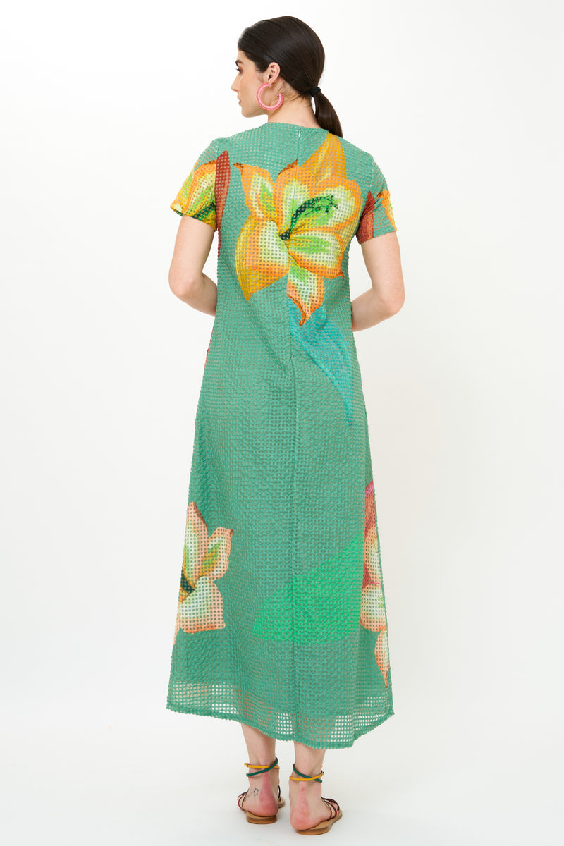 Short Sleeve Shift Maxi- Hibiscus Sage