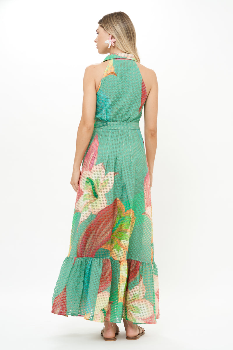 Sleeveless Shirt Dress Maxi- Hibiscus Sage