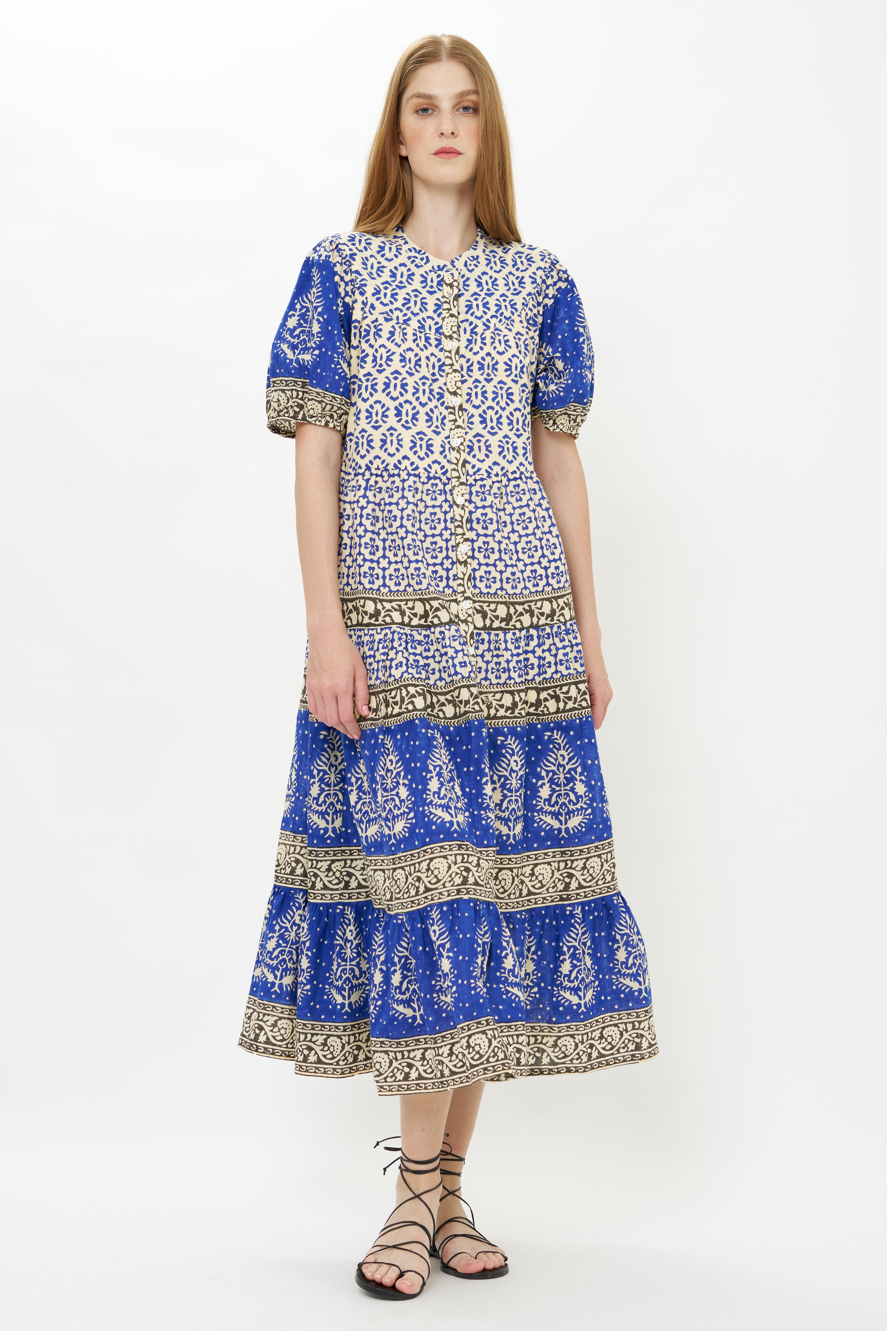 Scoop Tiered Midi- Jaisalmer Cobalt