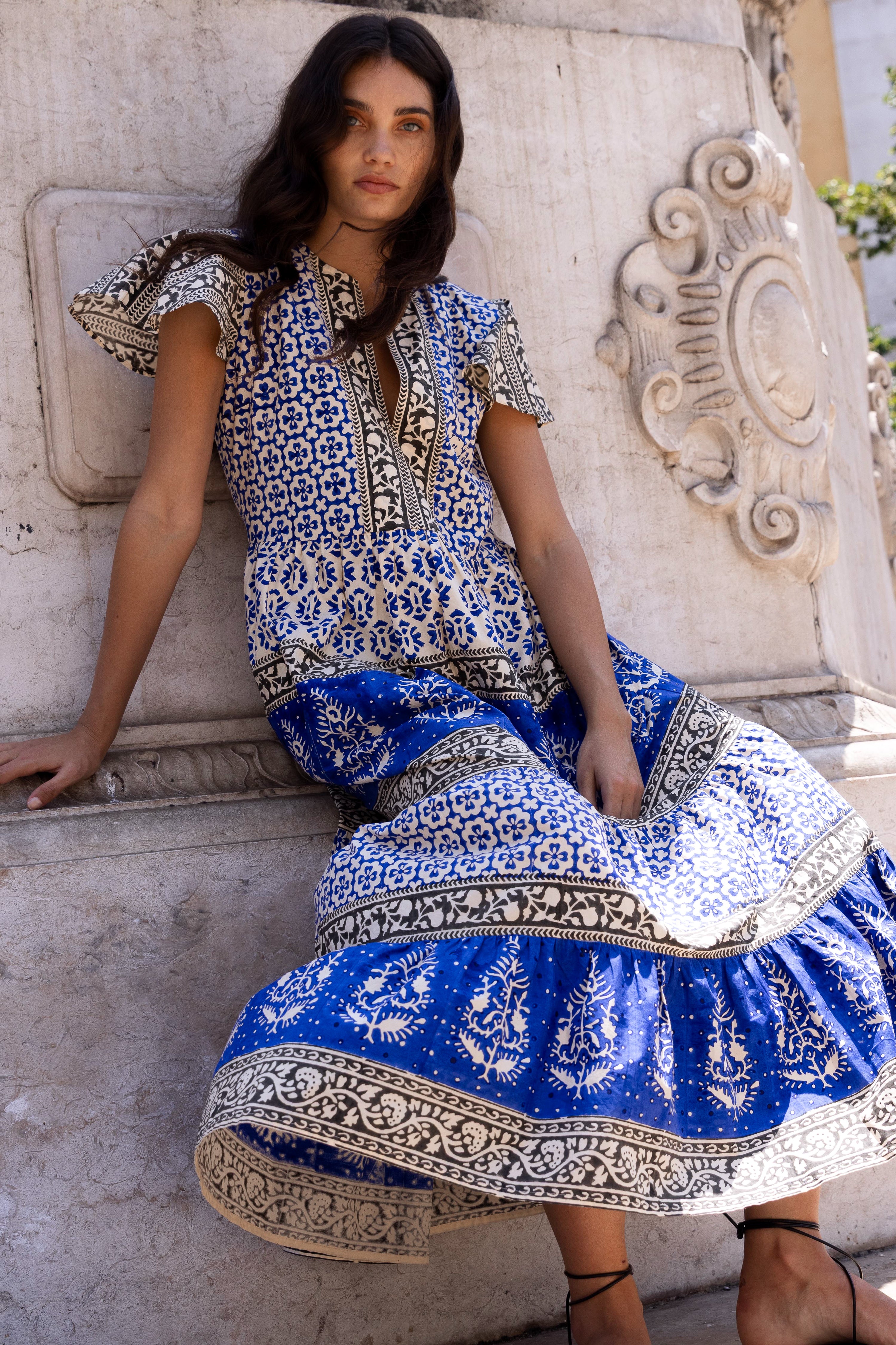 V-Neck Maxi- Jaisalmer Cobalt