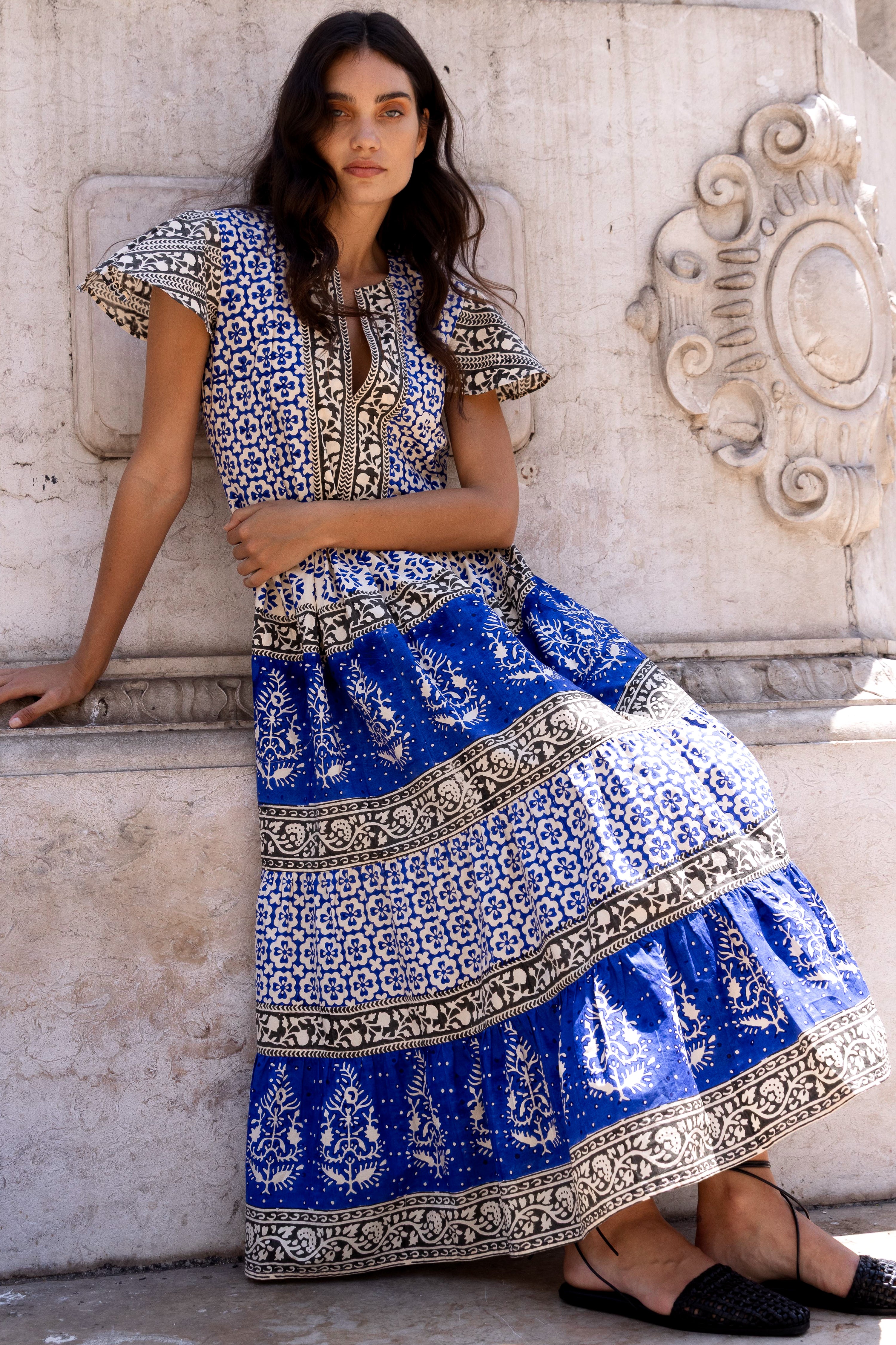V-Neck Maxi- Jaisalmer Cobalt
