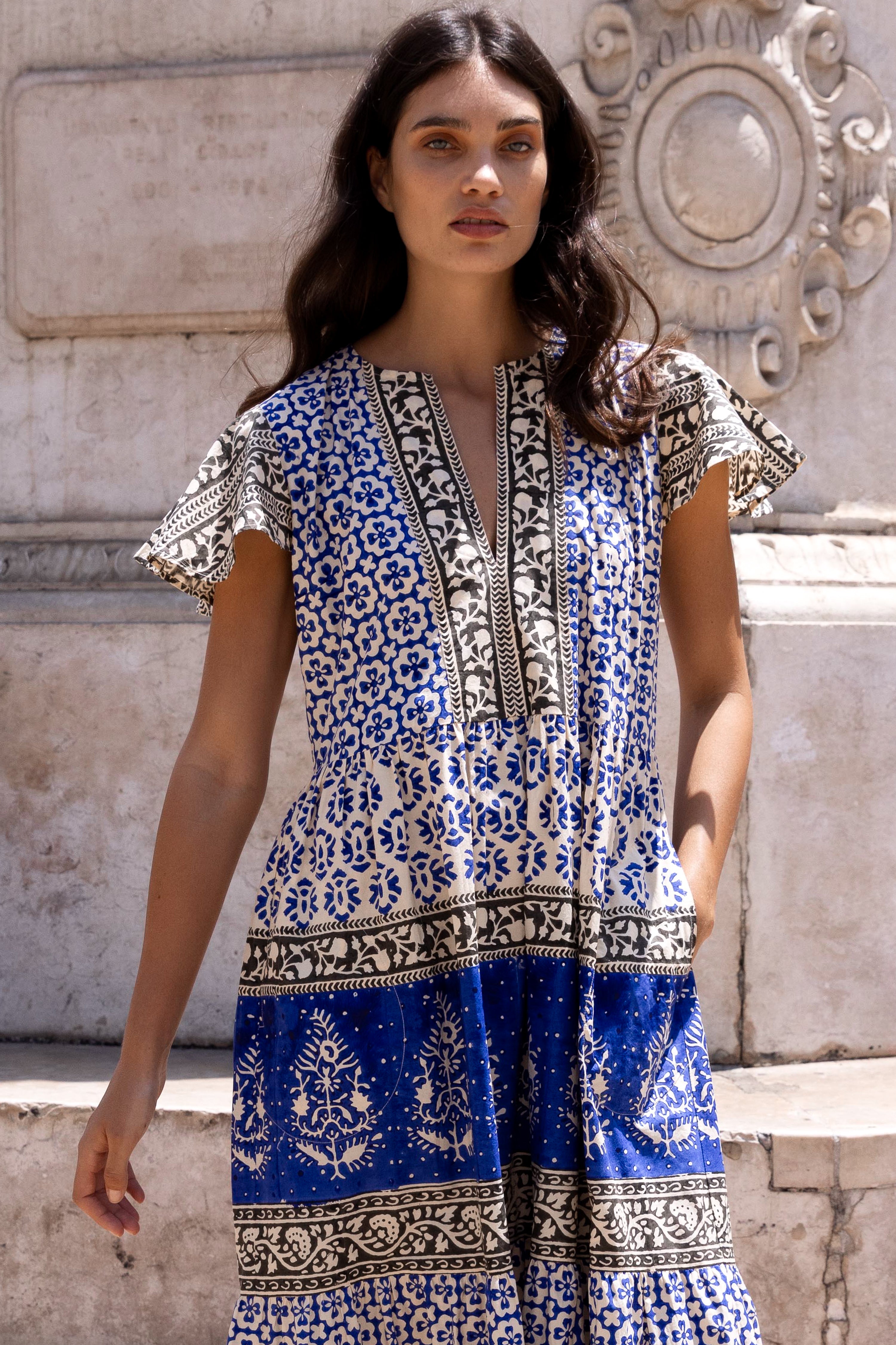 V-Neck Maxi- Jaisalmer Cobalt