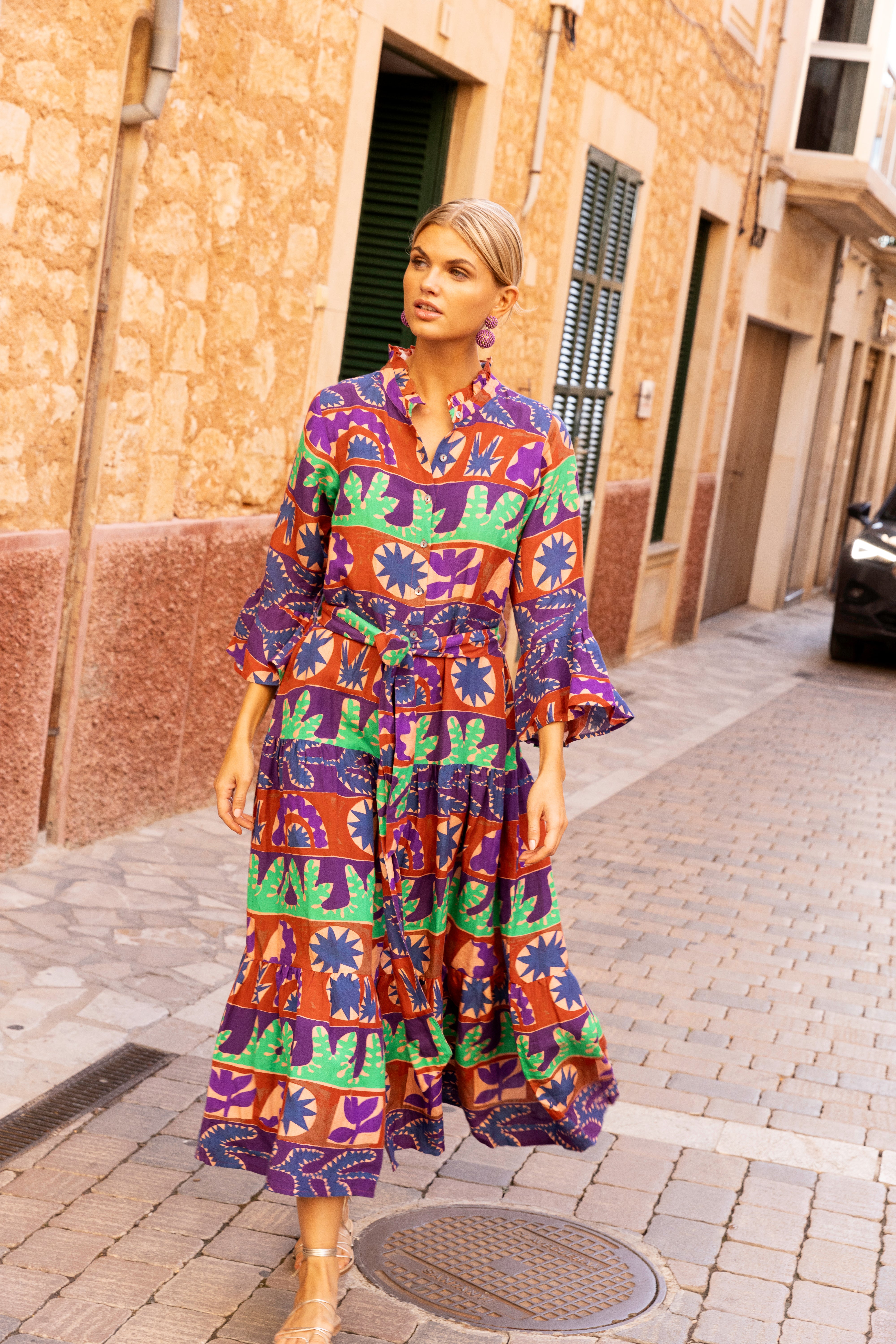 Ruffle Collar Bell Maxi- Canyon Purple