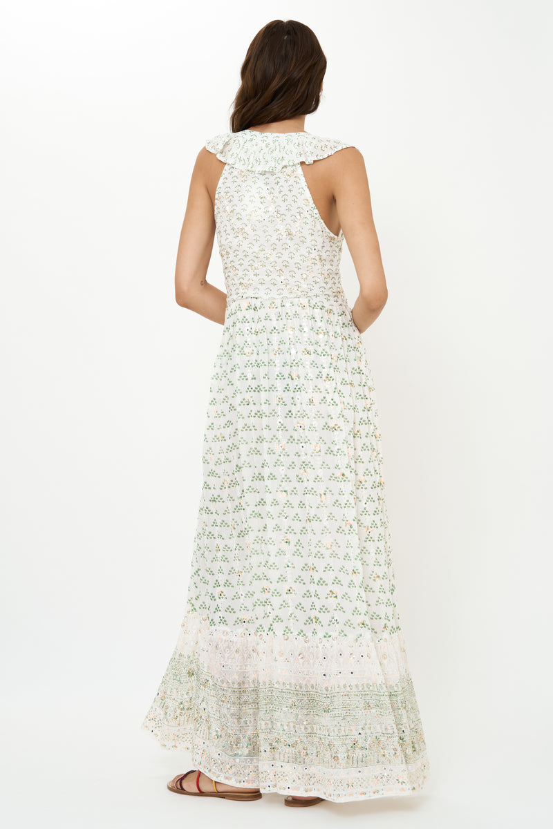 Ruffle V-Neck Maxi- Juniper Olive