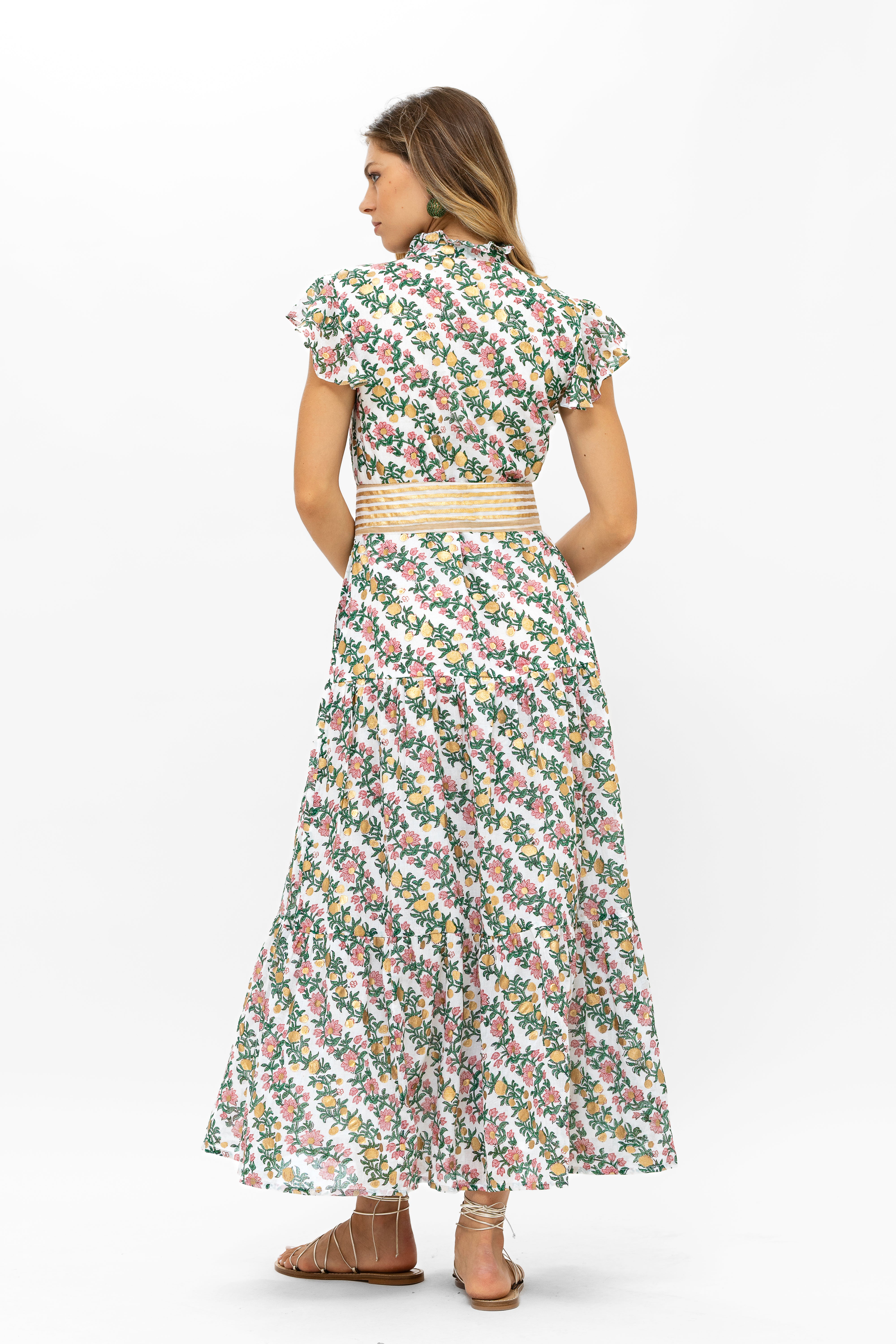 Ruffle Collar Button Maxi- Lupina Coral
