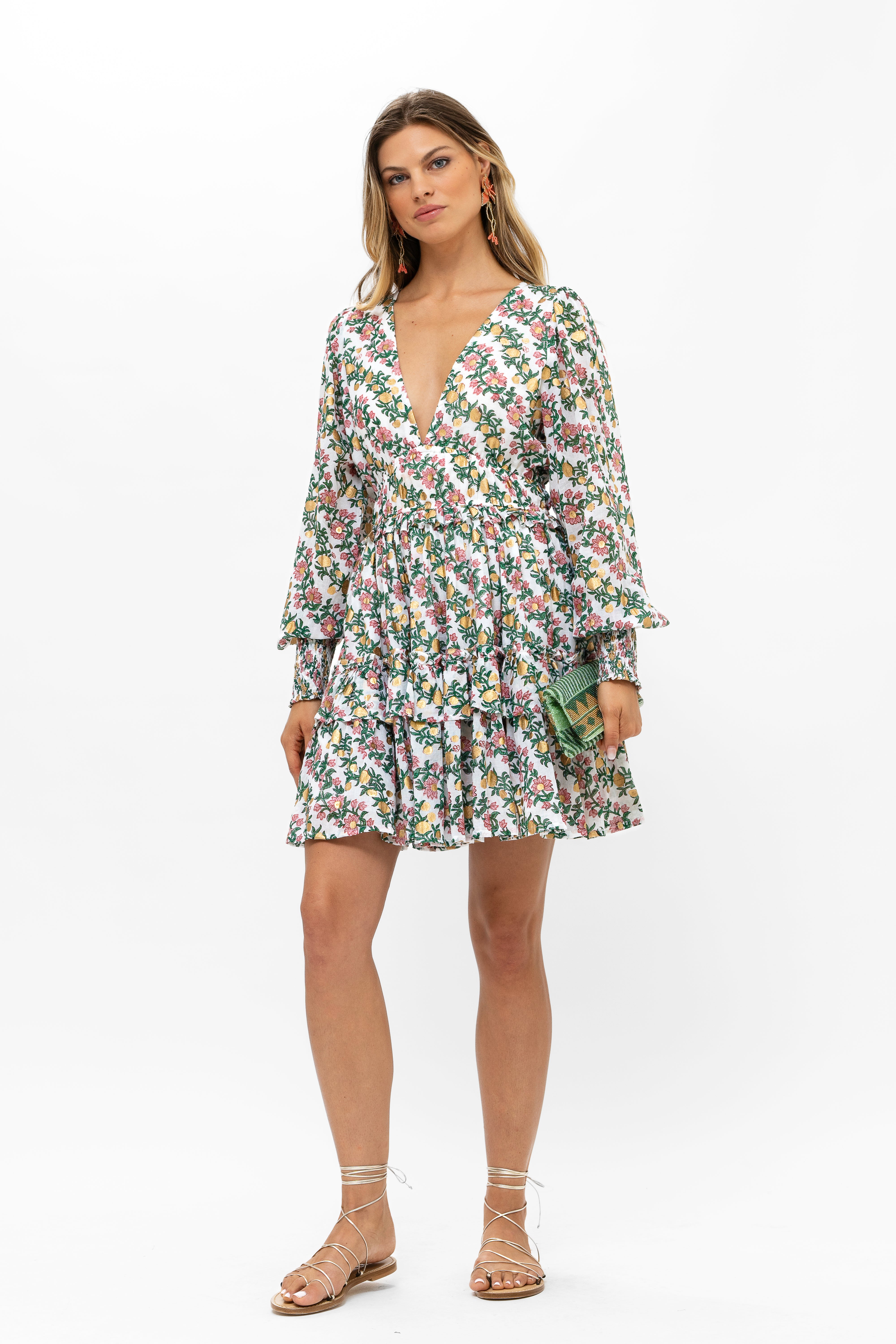 Smocked Waist V-Neck Mini- Lupina Coral