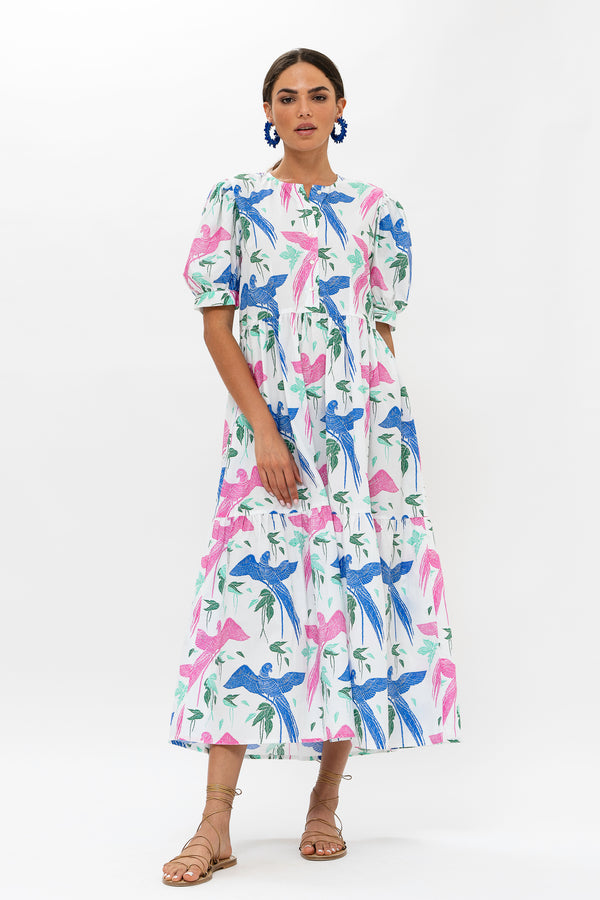 Button Cuff Sleeve Maxi- Macaw Blue