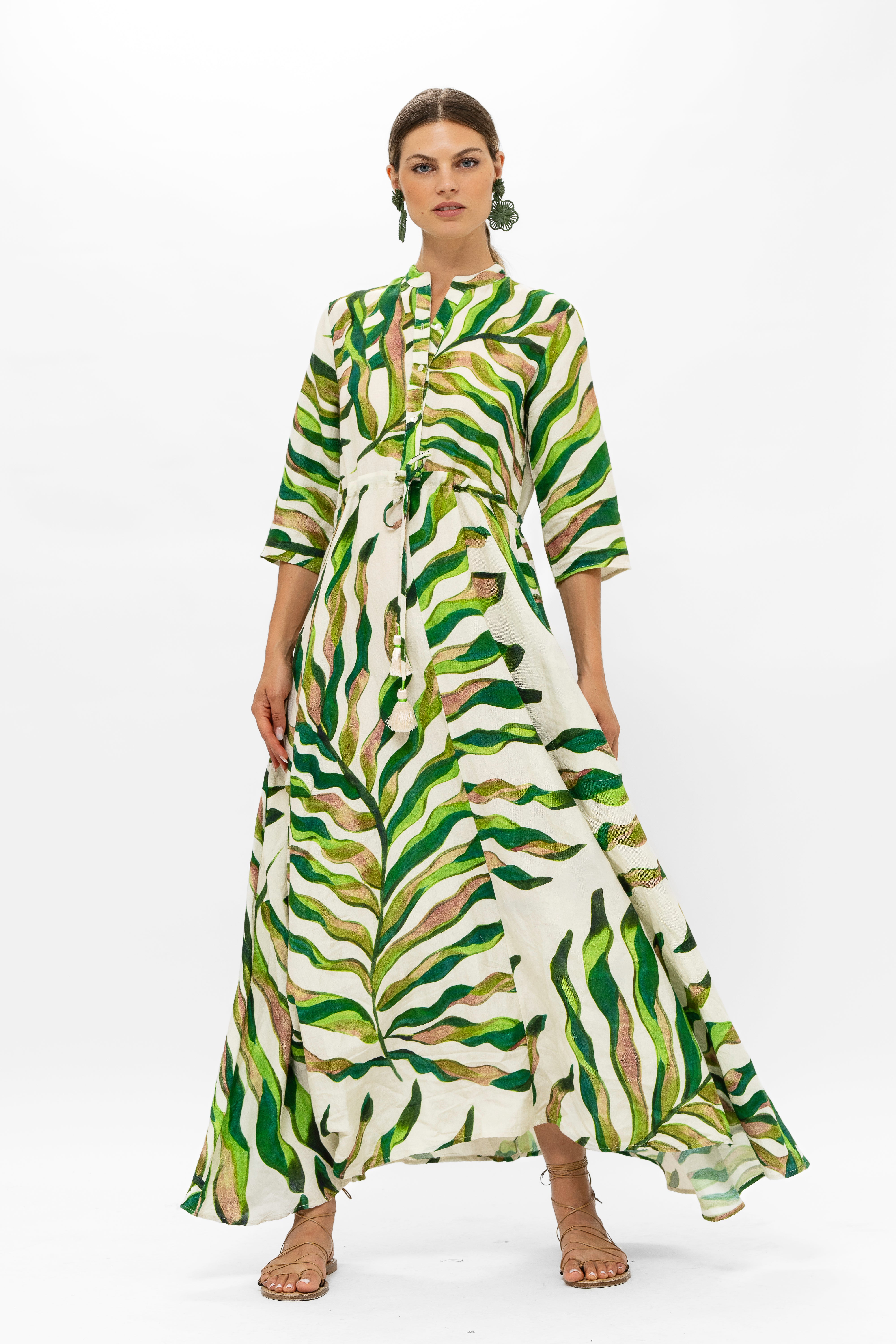 Cinched Shirt Dress Maxi- Maldive Green