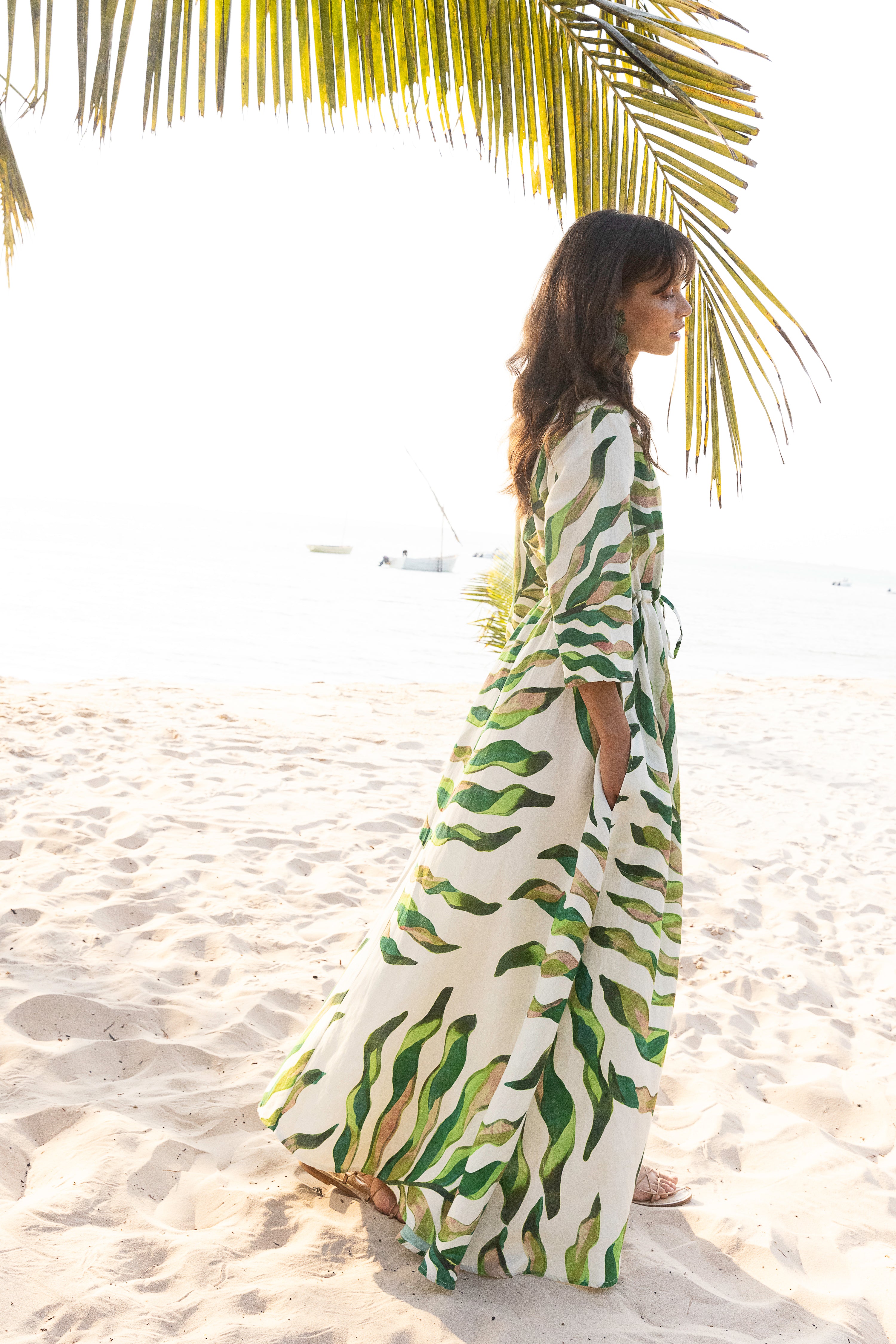Cinched Shirt Dress Maxi- Maldive Green