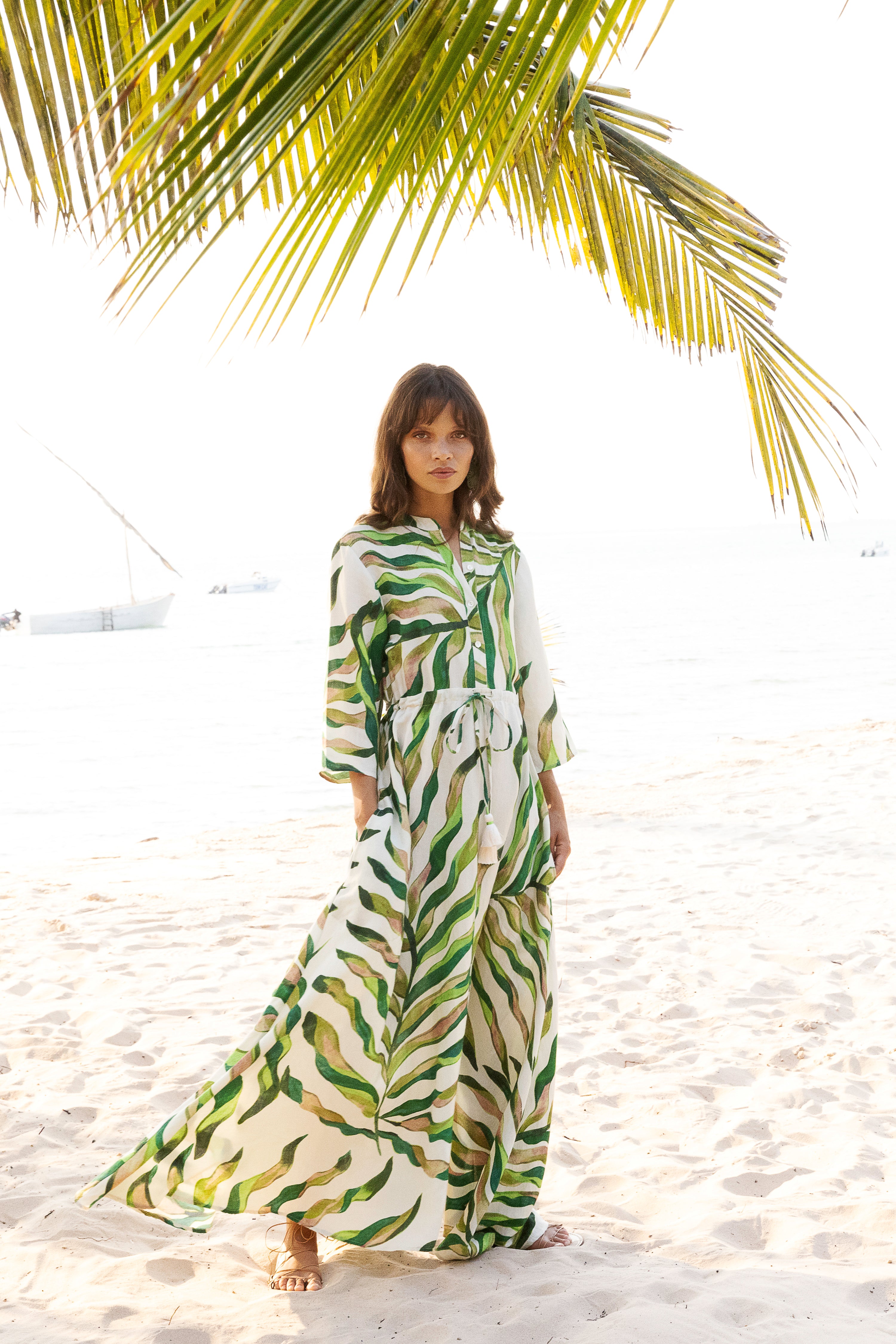 Cinched Shirt Dress Maxi- Maldive Green