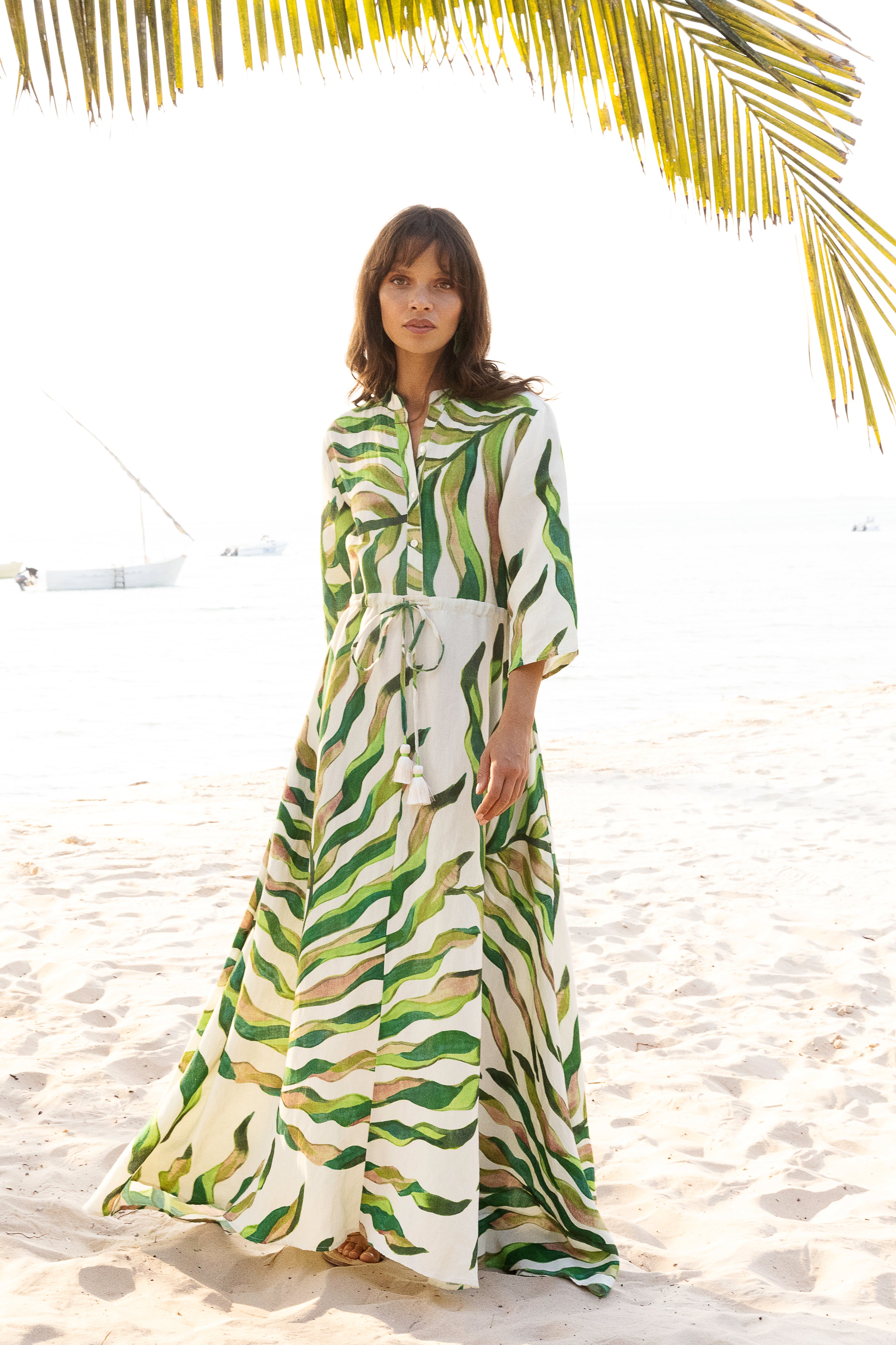 Cinched Shirt Dress Maxi- Maldive Green