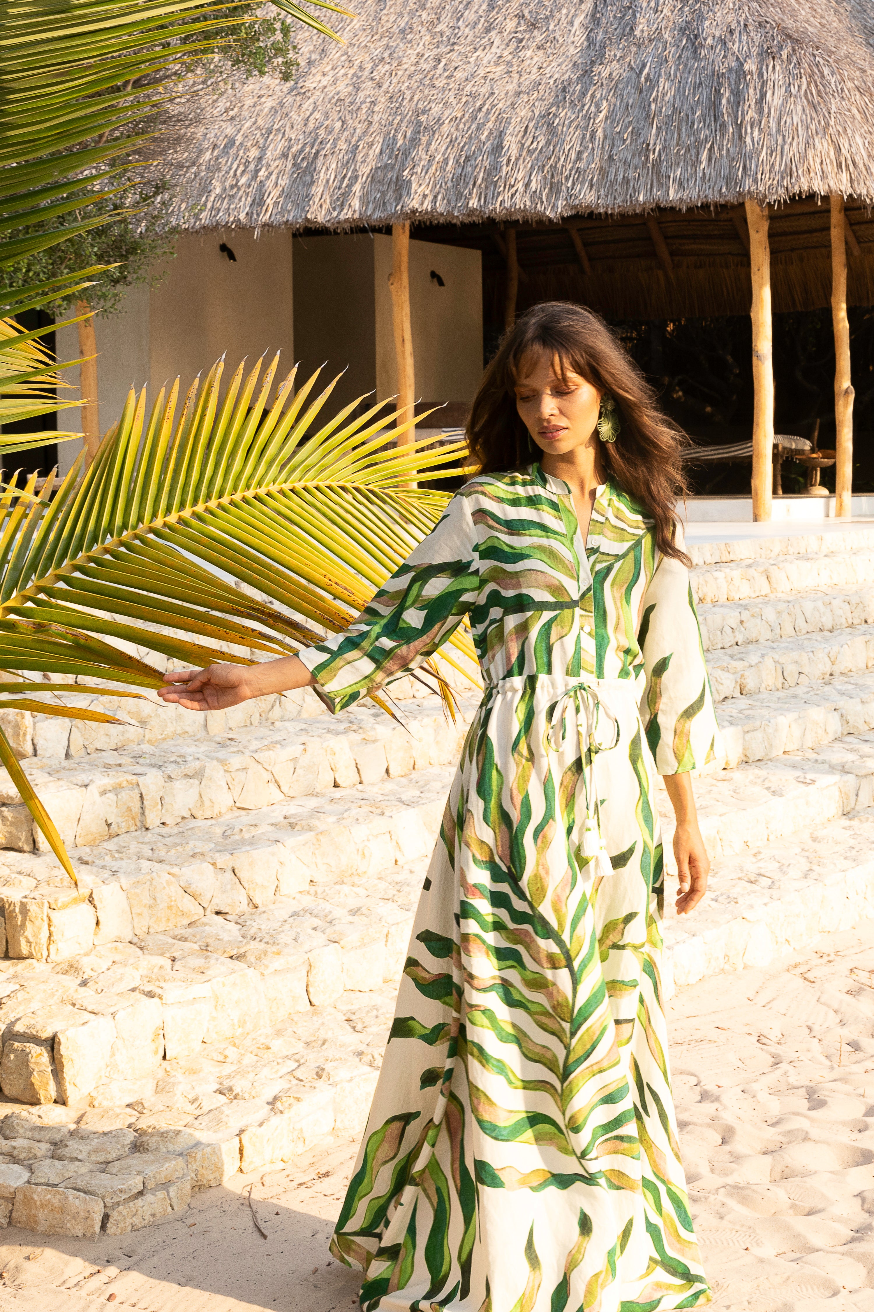 Cinched Shirt Dress Maxi- Maldive Green