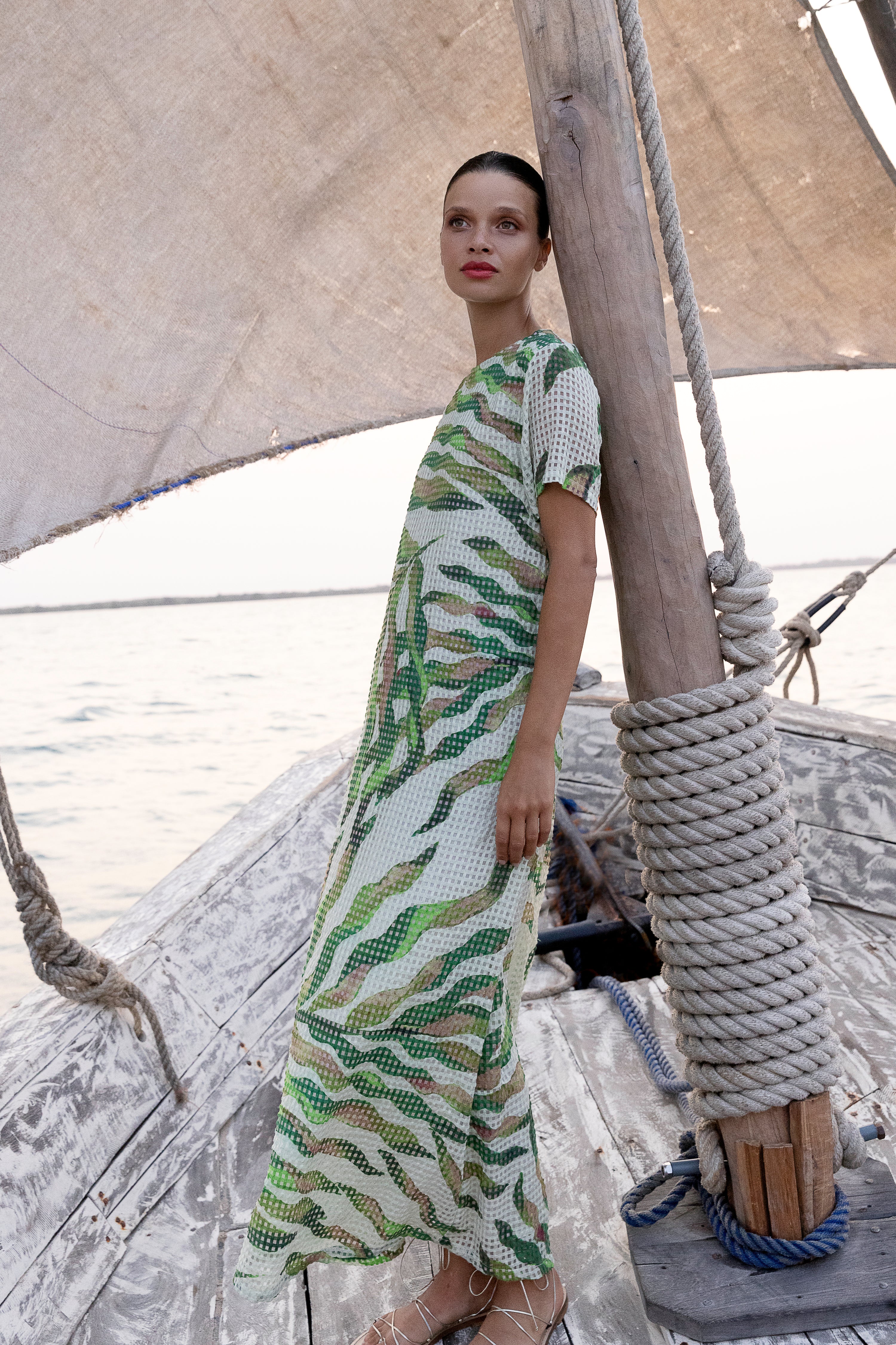 Short Sleeve Shift Maxi- Maldive Green
