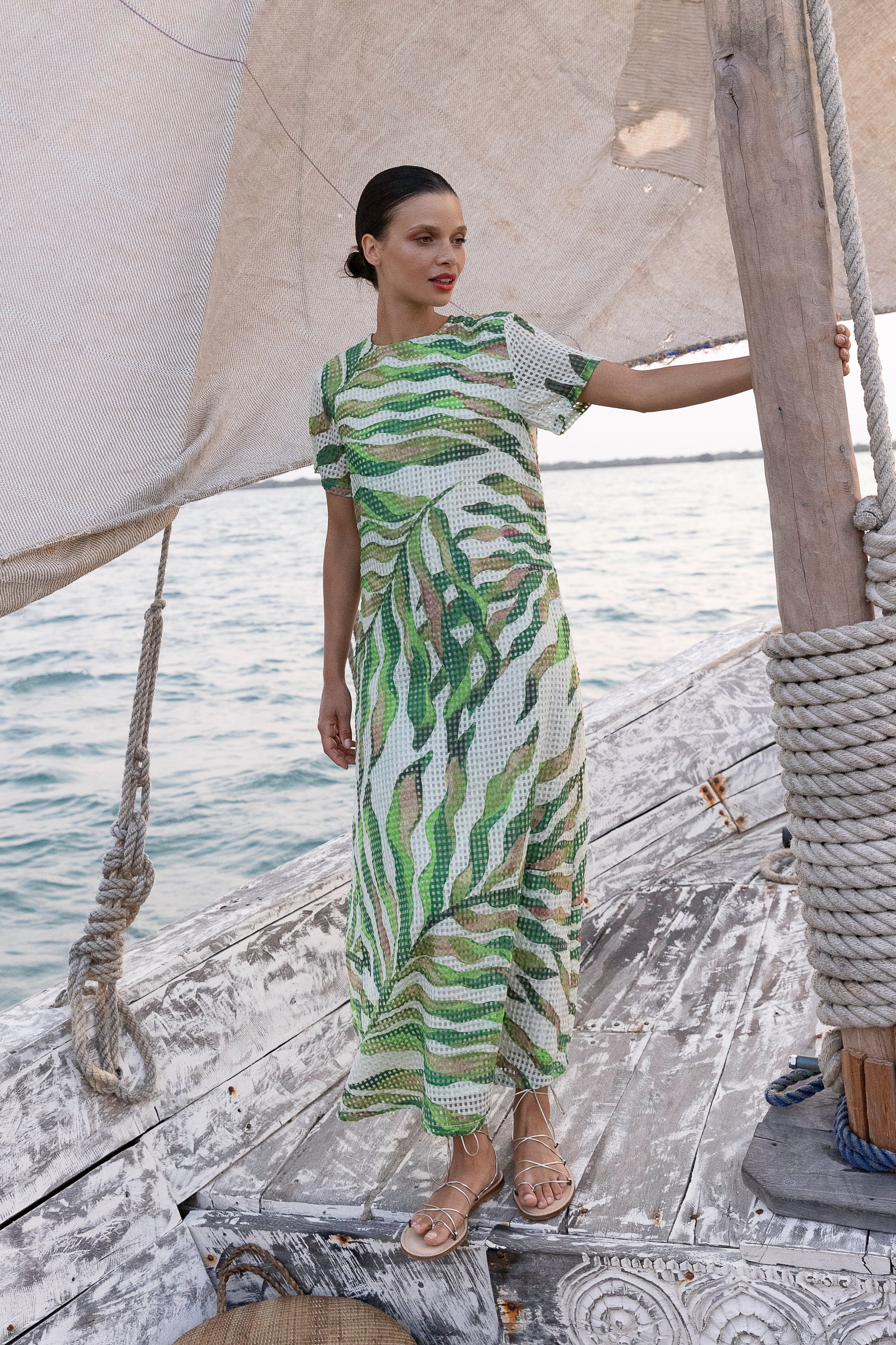 Short Sleeve Shift Maxi- Maldive Green