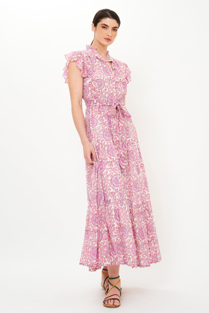 Ruffle Collar Button Maxi- Malta Pink