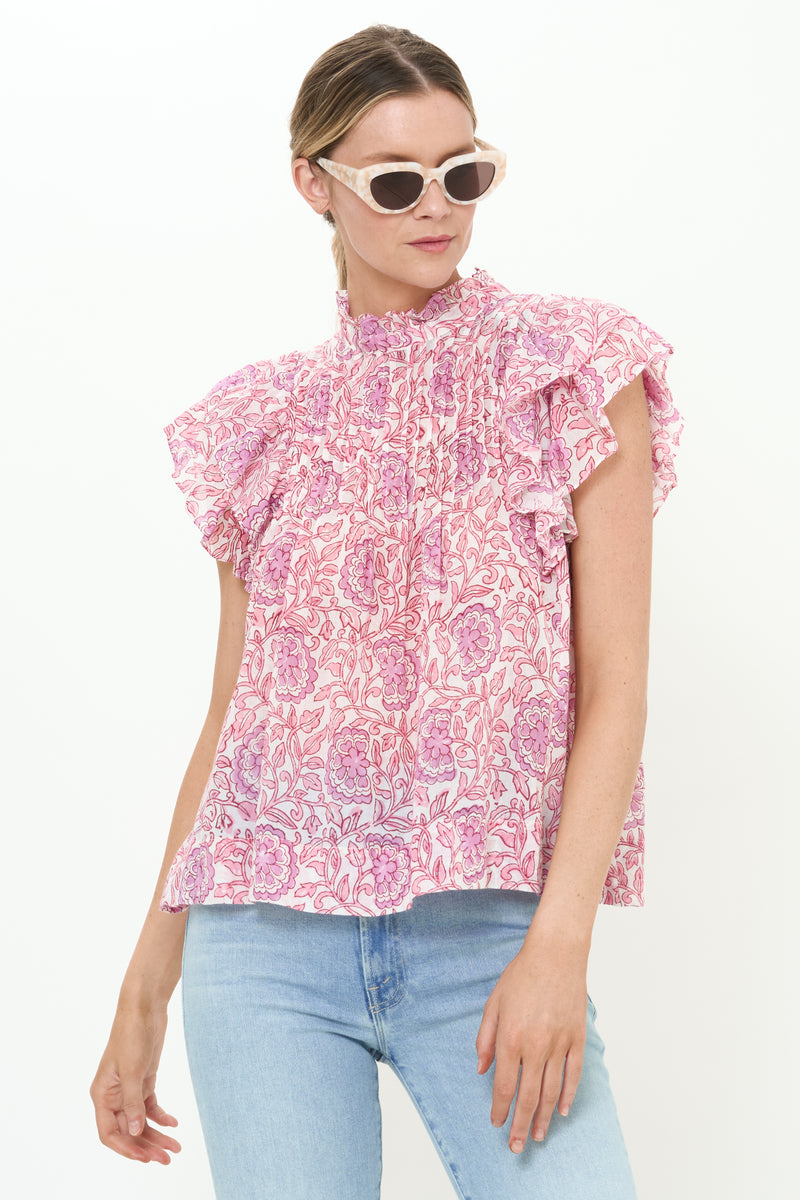 Pintuck Ruffle Top- Malta Pink