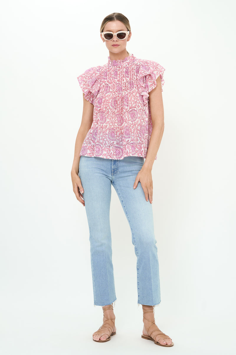 Pintuck Ruffle Top- Malta Pink