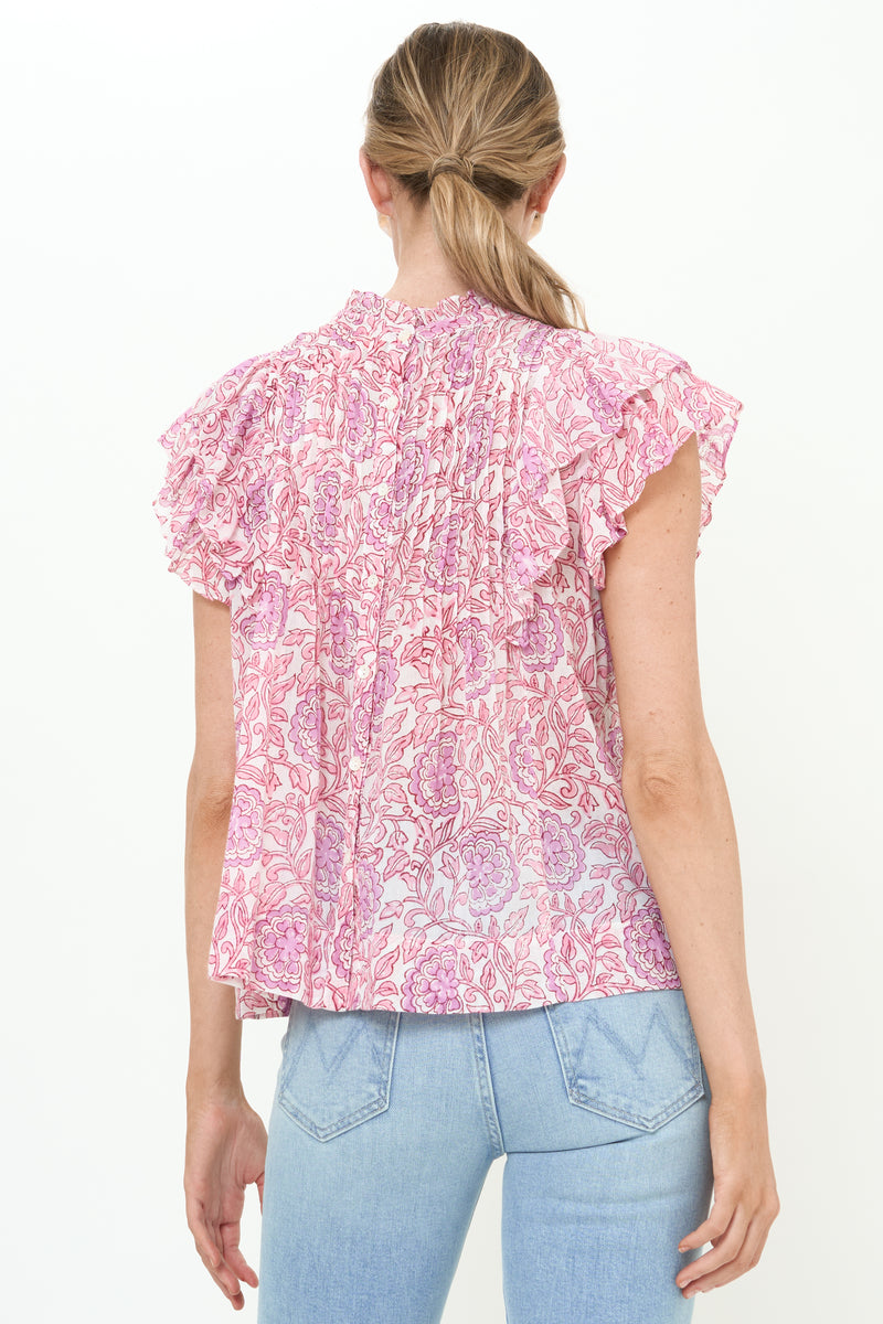 Pintuck Ruffle Top- Malta Pink