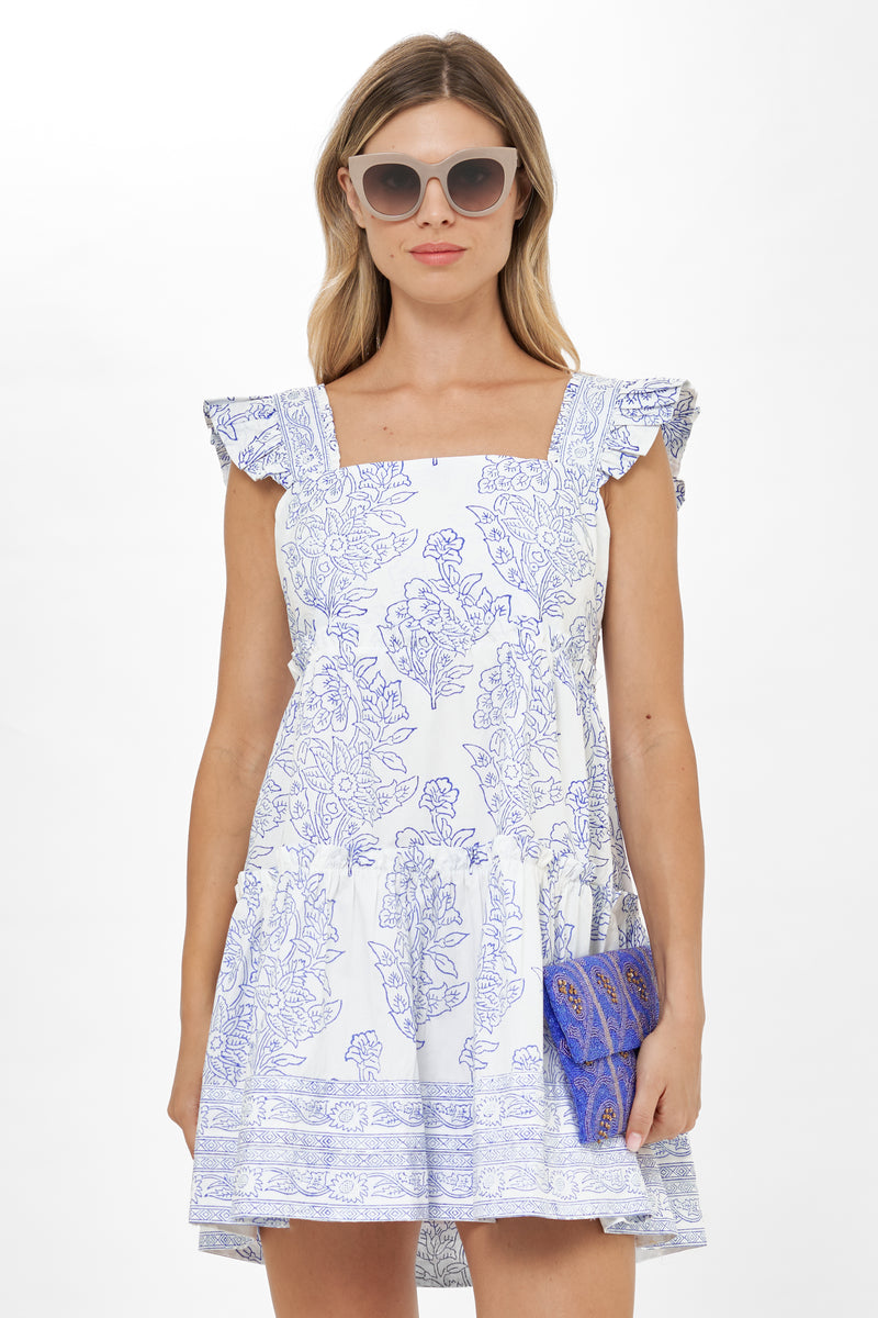 Smocked Square Neck Mini- Amadora Blue